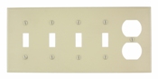 Product image for Wallplate combination standard 5-gang 1-duplex 4-toggle metal ivory