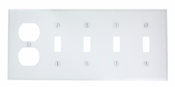 Product image for Wallplate combination standard 5-gang 1-duplex 4-toggle metal white