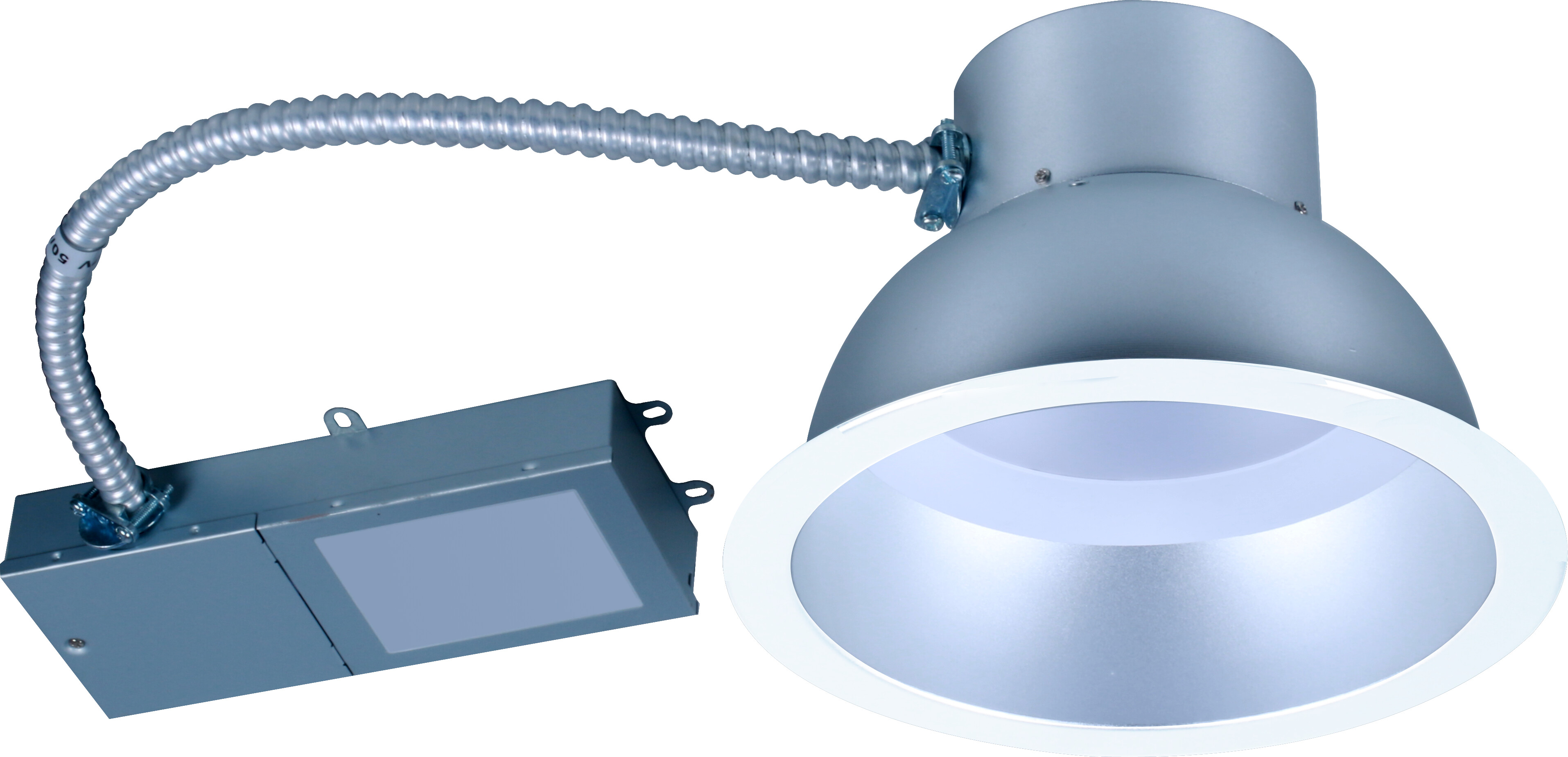 Product image for 8-IN LED COMMERCIAL DOWNLIGHT RETROFIT 2000LM 24W 4000K 80CRI SILVER SATIN/WHITE 0-10V DIM 100-277V