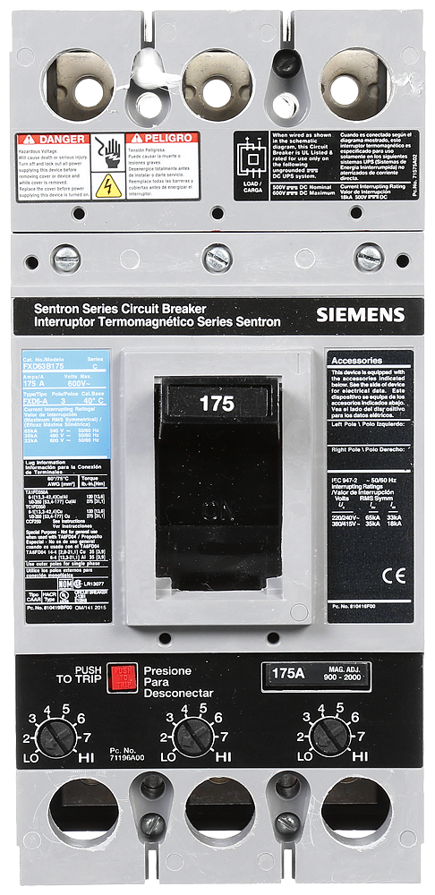 Product image for Circuit breaker 3-pole 65kA 175A 600VAC 18kA 250VDC