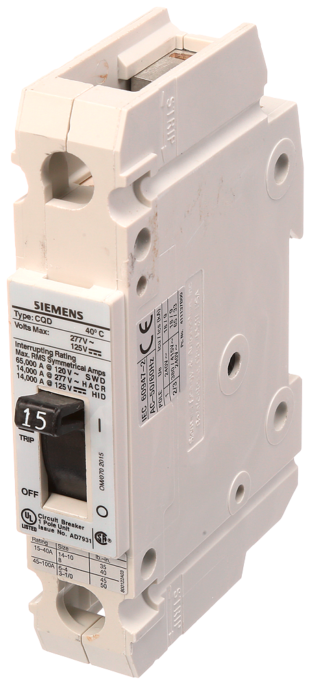 Product image for CQD MCCB,TM,1P,277V,15A,14kA,DIN Rail