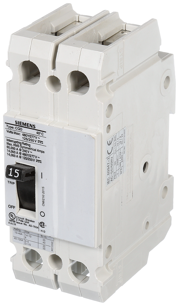 Product image for CQD,TM,2P,480Y/277V,15A,14kA,DIN Rail
