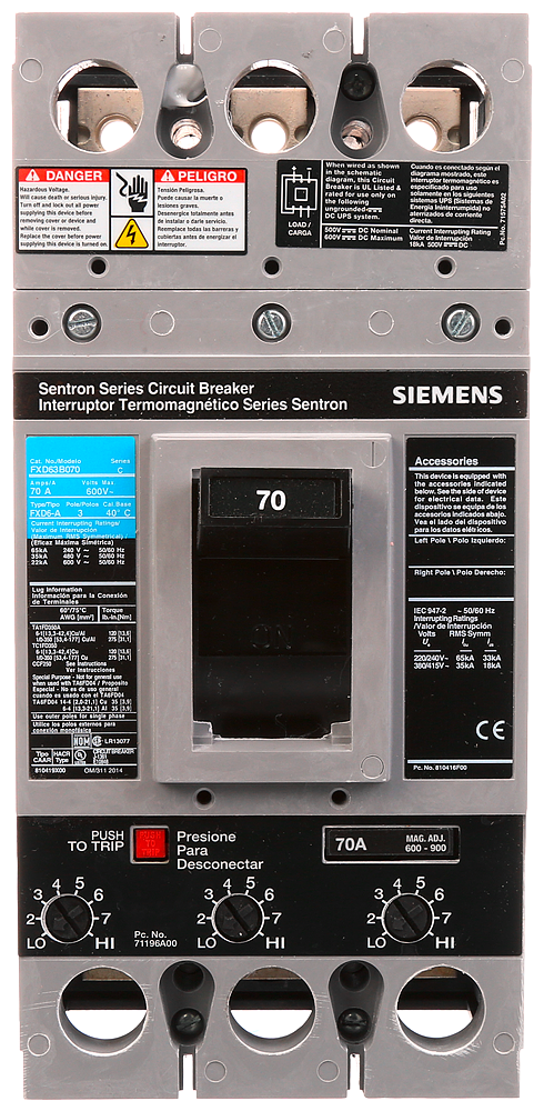 Product image for FD,22kA@600V,3P,70A,NO-INT,STD,TM,STD IC
