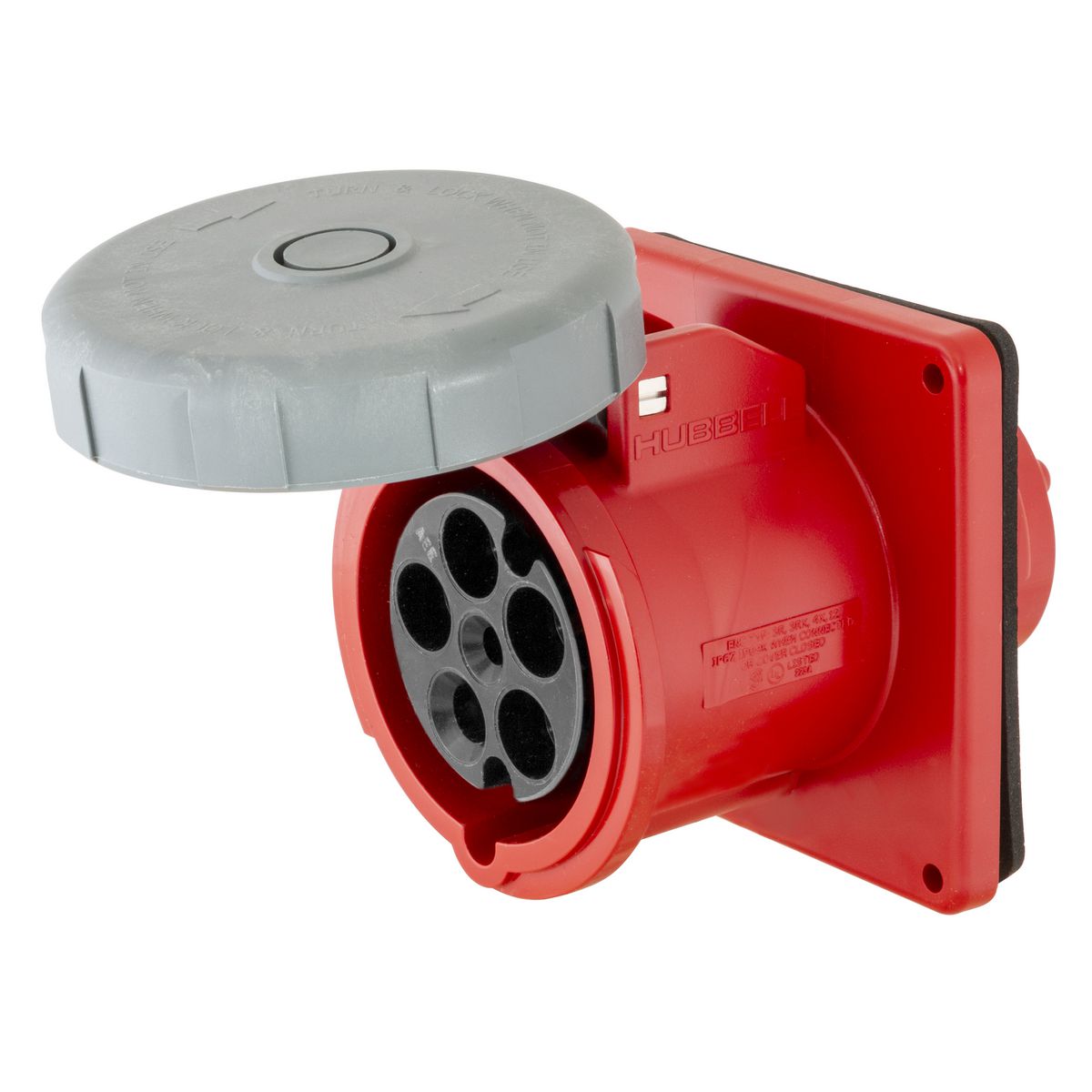 HUB HBL560R6W RECEPTACLE 63A 220V- 415V PIN&SLEEVE 4POLE 5WIRE IEC WATERTIGHT FEMALE RED