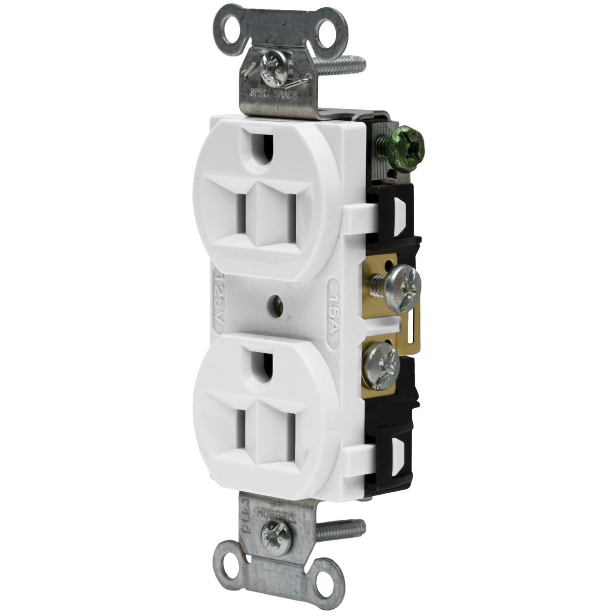 Product image for RCPT, DUP SB, HUBPRO, 15A 125V, FG, WH