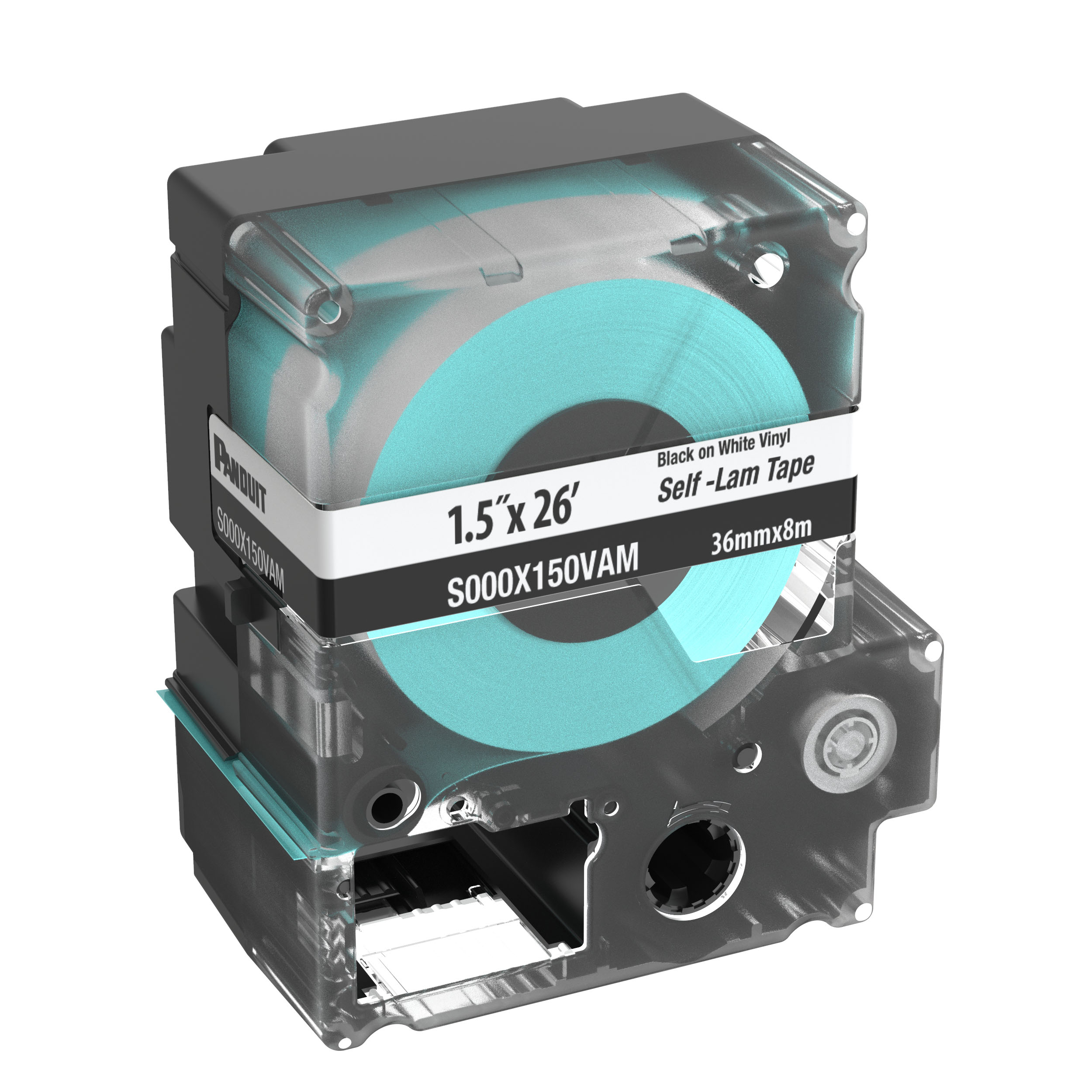 Product image for PXE™ S000X150VAM MP Printer Cont. Self-Lam Cassette, Vinyl, Black, 1.5"W