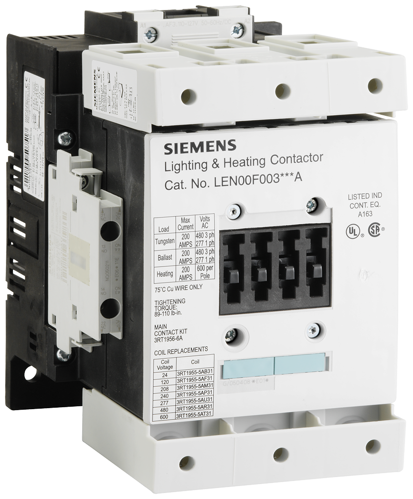 Product image for Contactor lighting 3-pole 3NO open class-LE 200A 120V