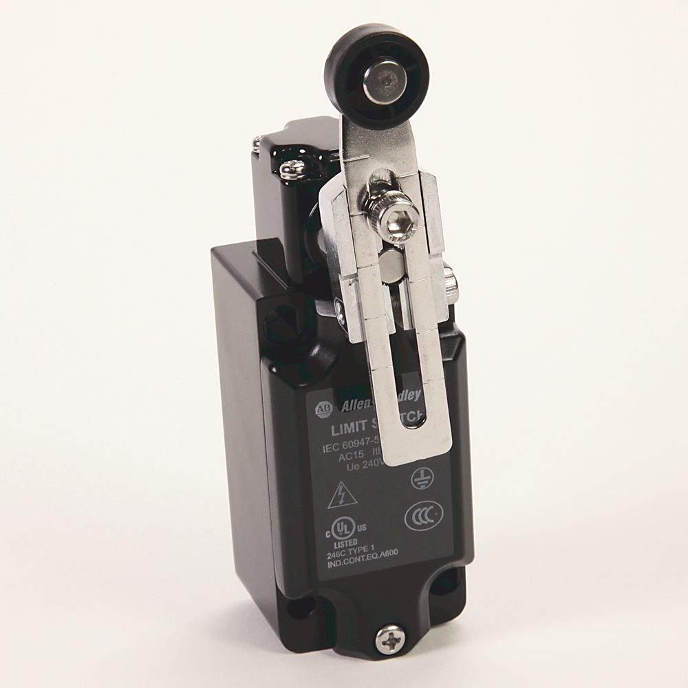 Product image for ABRA 802K-MALB22B LIMIT SWITCH NON-SAFETY ADJUSTABLE LEVER WITH NYLON ROLLER 2 NC/ 2 NO BREAK BEFORE MAKE 20MM CONDUIT