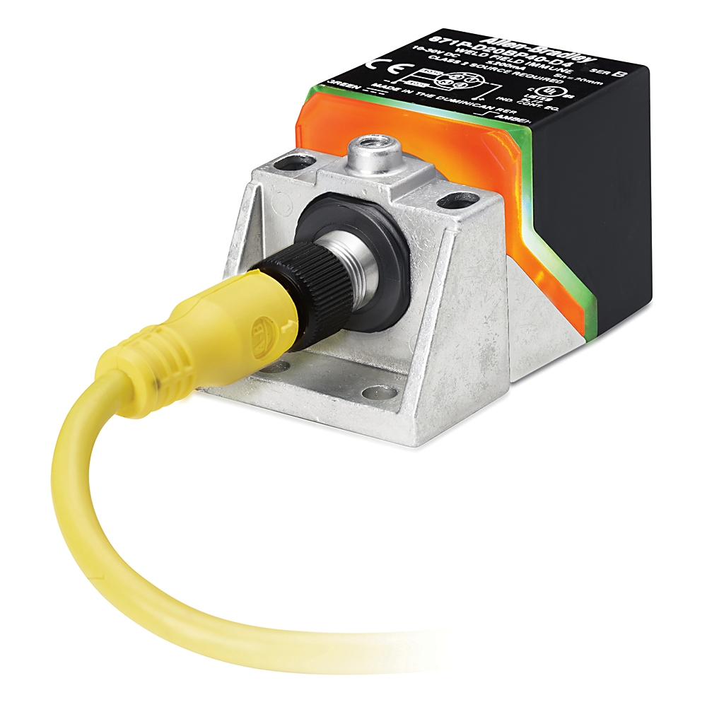 Product image for ABRA 871P-DPV20BP40-D4 PROXIMITY SENSOR, 4-WIRE DC, 40MM HEAD SIZE, CUBE OR RECTANGULAR, SHIELDED, WELD FIELD IMMUNE WITH HEAVY DUTY METAL BASE, WITH TOUGHCOAT/WELD-SLAG RESISTANT FINISH, 20MM SENSING DISTANCE, N.O. AND N.C., SOURCE (PNP), MICRO QD (DC)