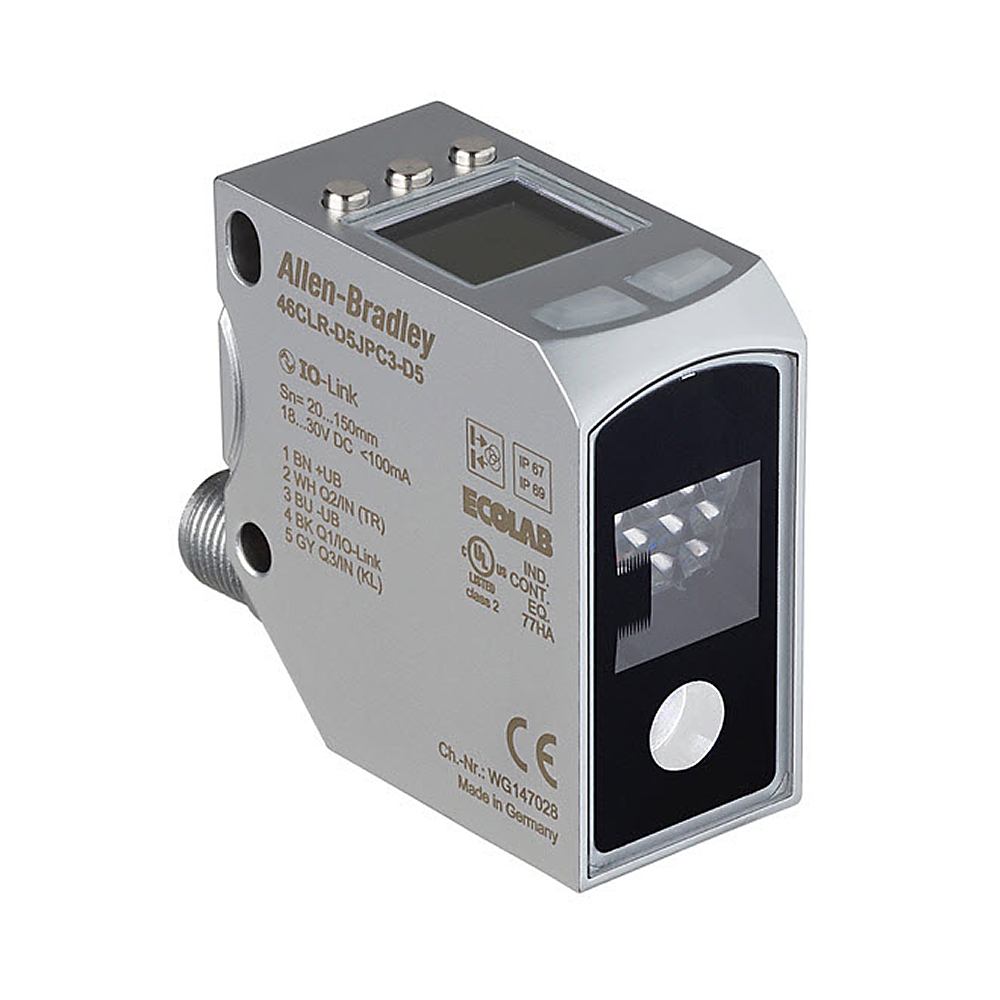 Product image for ABRA 46CLR-D5LAC3-D5 SENSOR TRUE COLOUR DIFFUSE WHITE LED LONG RANGE TEACHABLE LIGHT OR DARK OPERATE AUTO PNP OR NPN WITH IO-LINK PUSHBUTTON TEACH 20MM- 150 MM SENSING RANGE 5PIN INTEGRAL M12 QD