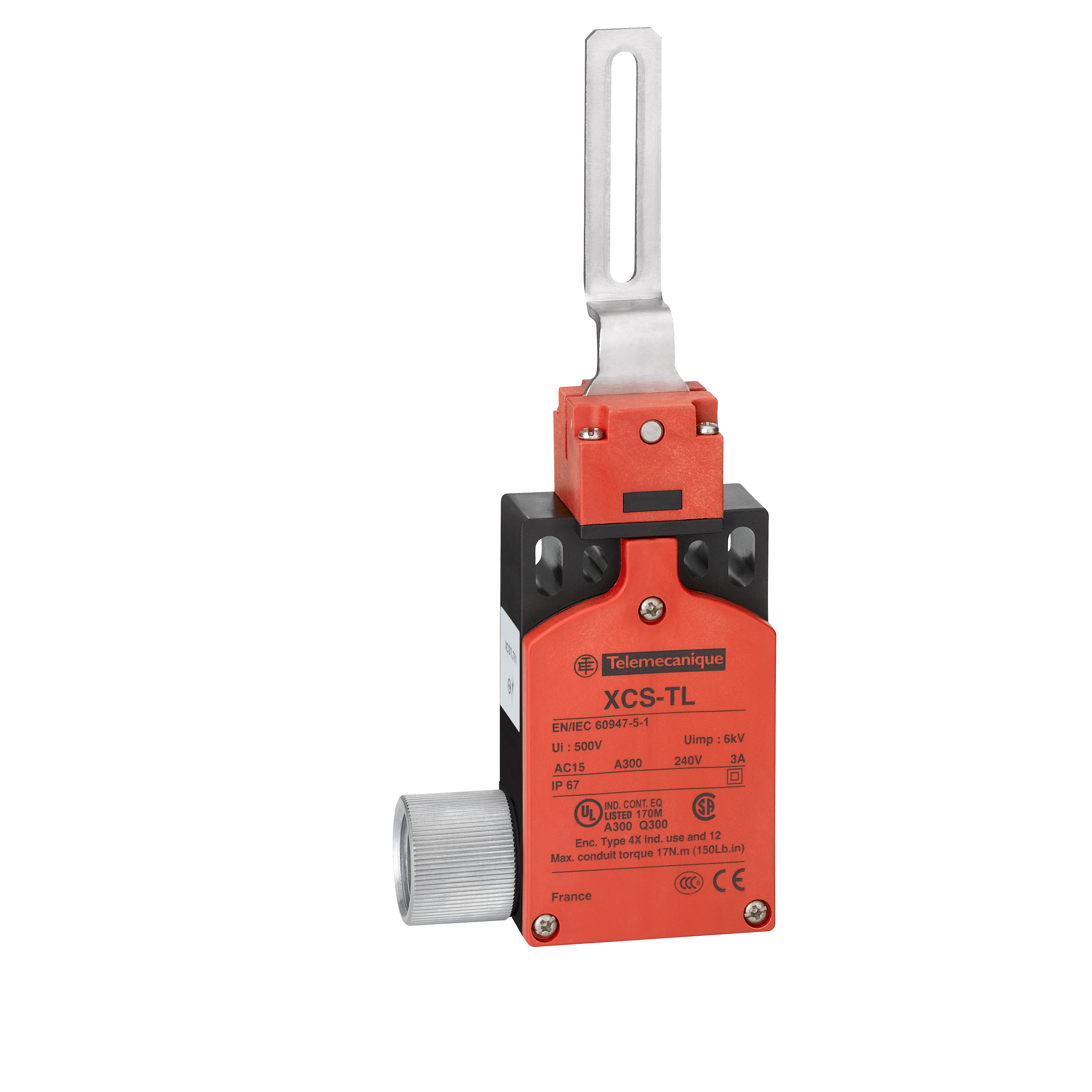 Product image for GUARD SWITCH, TELEMECANIQUE SAFETY SWITCHES XCS, XCSTL, ELBOWED FLUSH LEVER, CENTRED, 3NC -1/2"NPT