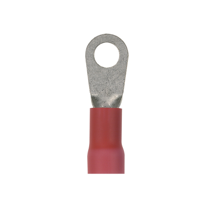 Product image for Pan-Term® PV8-14R-TY Ring Terminal, Red, Vinyl, 8 AWG, 1/4" Stud, PK200