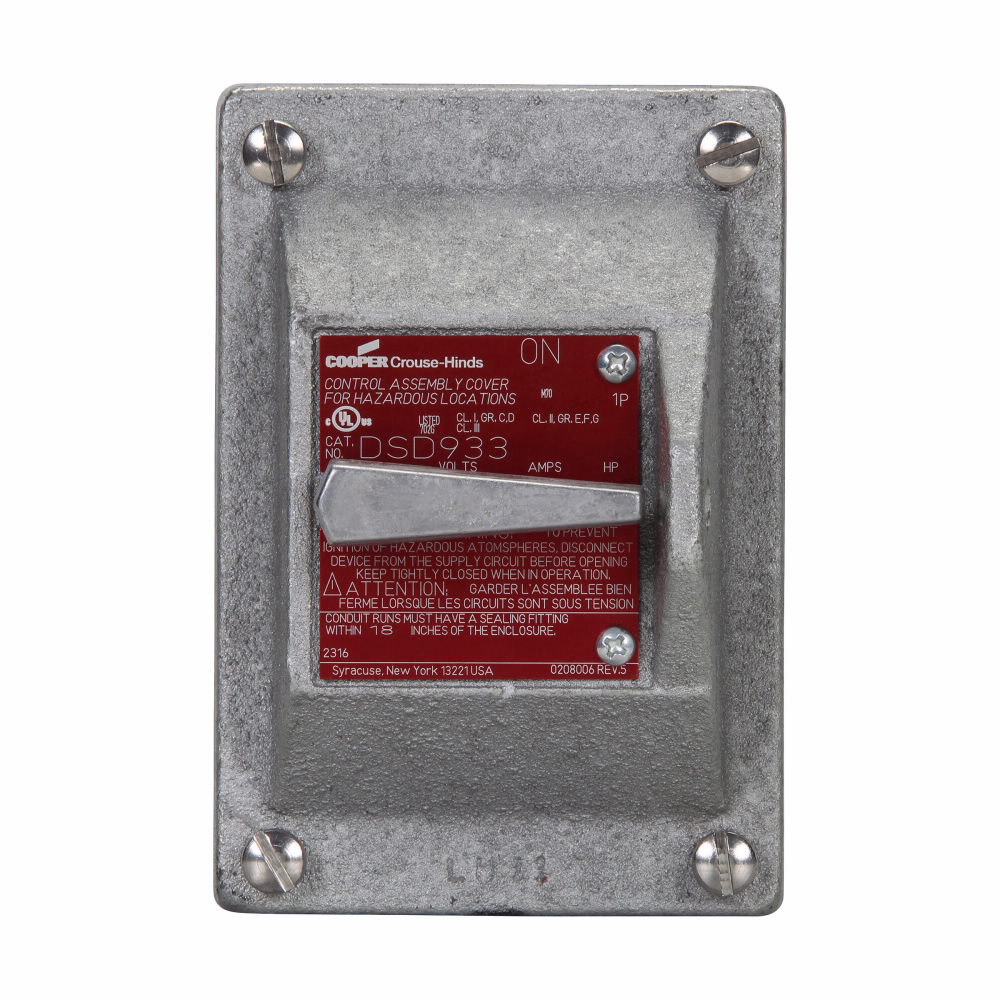 Product image for CROUSE_HINDS DSD934 SA SWITCH SNAP 2POLE ALUM 20A 120V 277V FRONT OPERATED