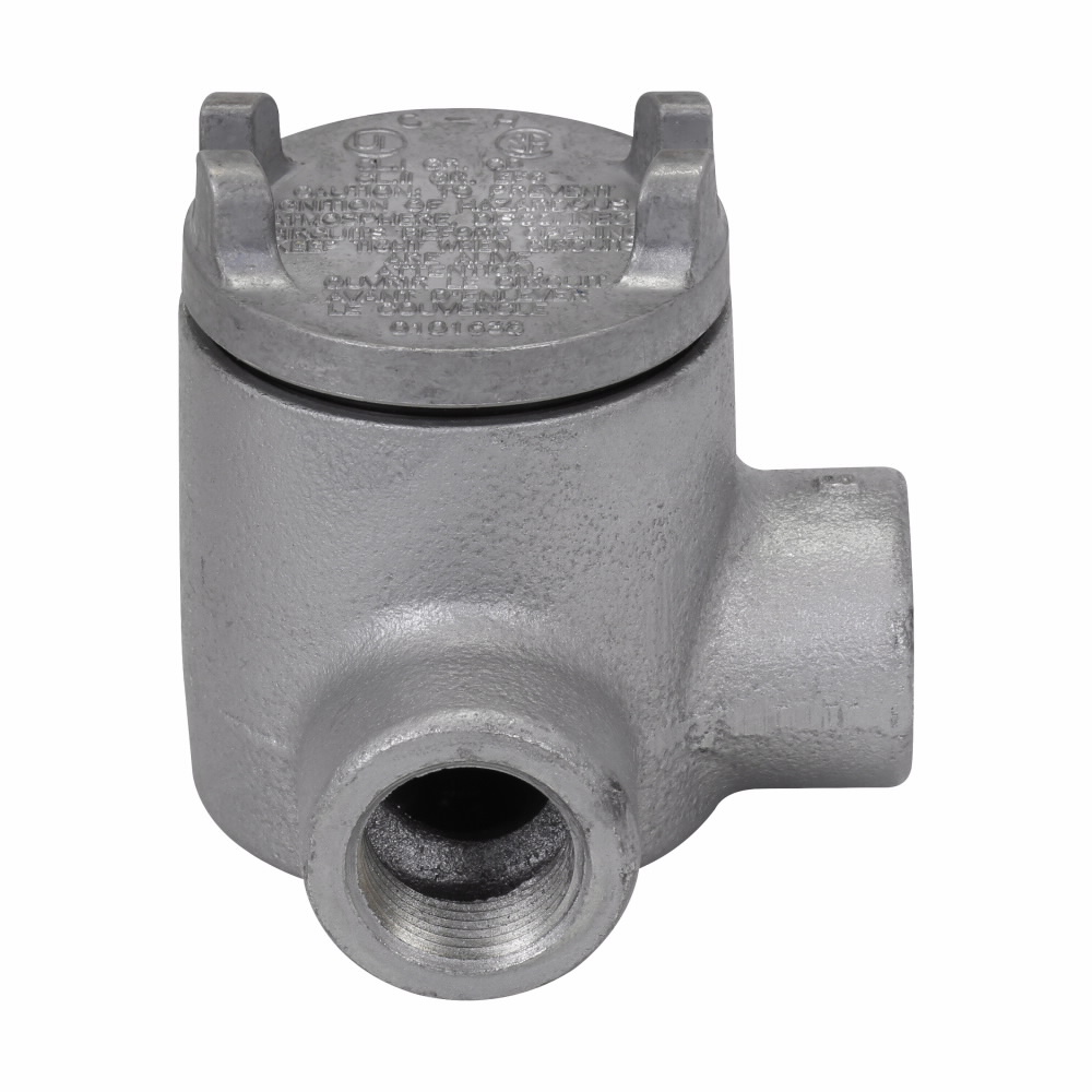 Product image for CROUSE_HINDS GUAL16 SA BOX CONDU OUTLET 3"DIA 2HOLE L TYPE 1/2"HUB ALUMINUM CONDULET W/ COVER N3 N4