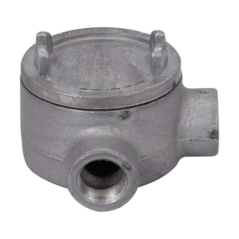 Product image for CROUSE_HINDS GUAL26 SA BOX CONDU OUTLET 3"D 2HOLE L TYPE 3/4"HUB ALUMINUM CONDULET W/ COVER N3 N4