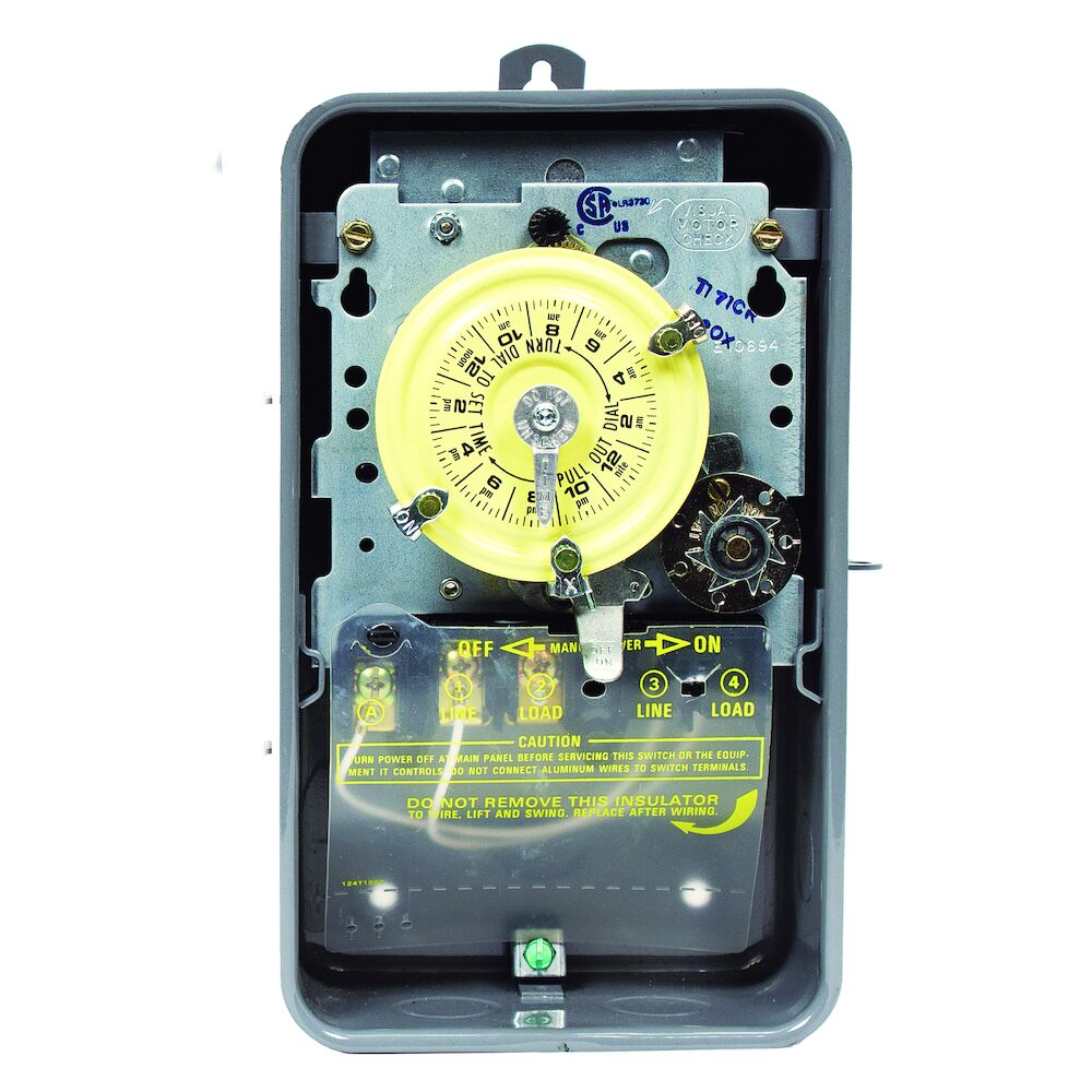 Product image for 24-HOUR MECHANICAL TIME SWITCH WITH SKIP-A-DAY, 120 VAC, 60HZ, SPST, OUTDOOR METAL ENCLOSURE, 1 HOUR INTERVAL