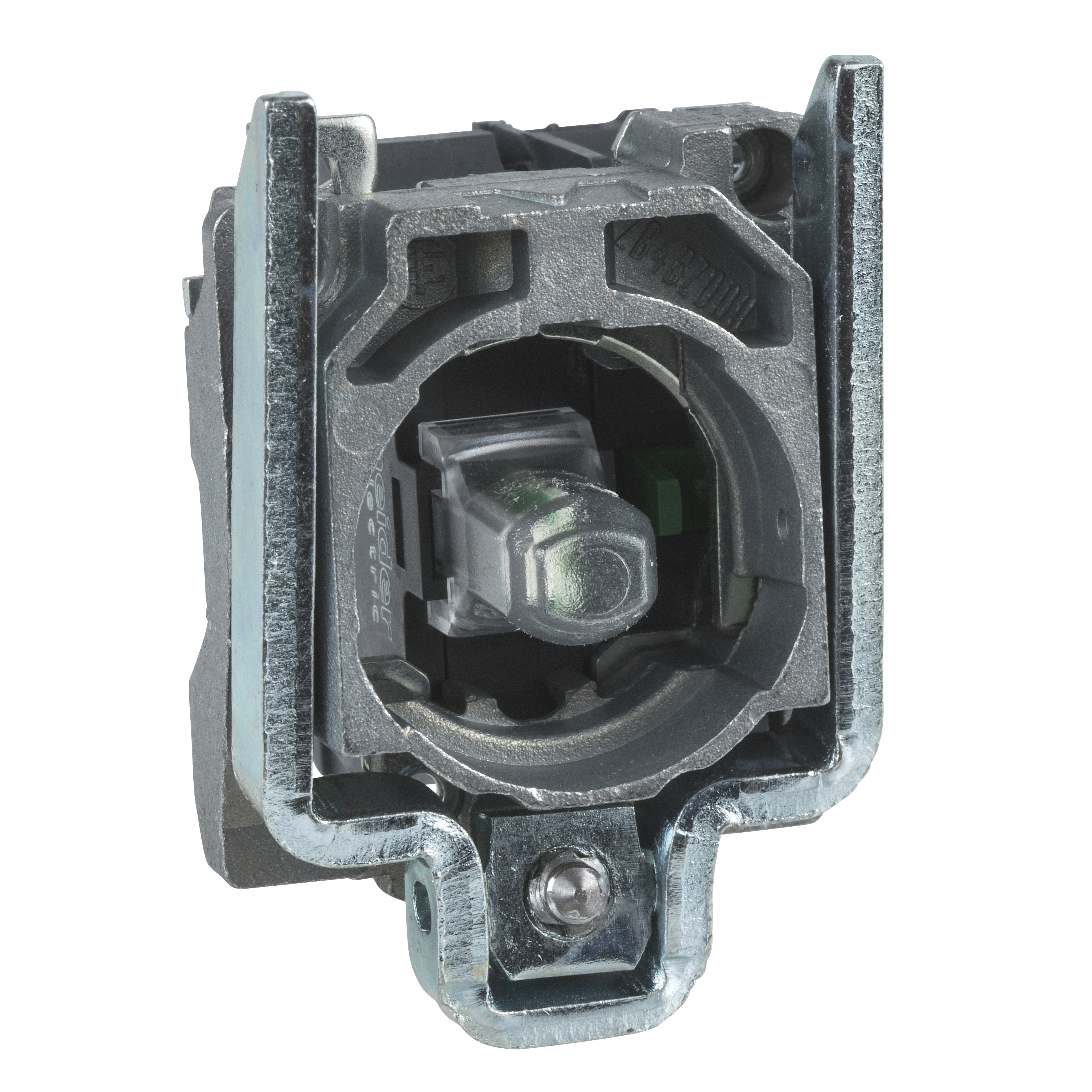 Product image for LIGHT BLOCK WITH BODY FIXING COLLAR, HARMONY XB4, METAL, GREEN, INTEGRAL LED, 24V AC DC, 1NO