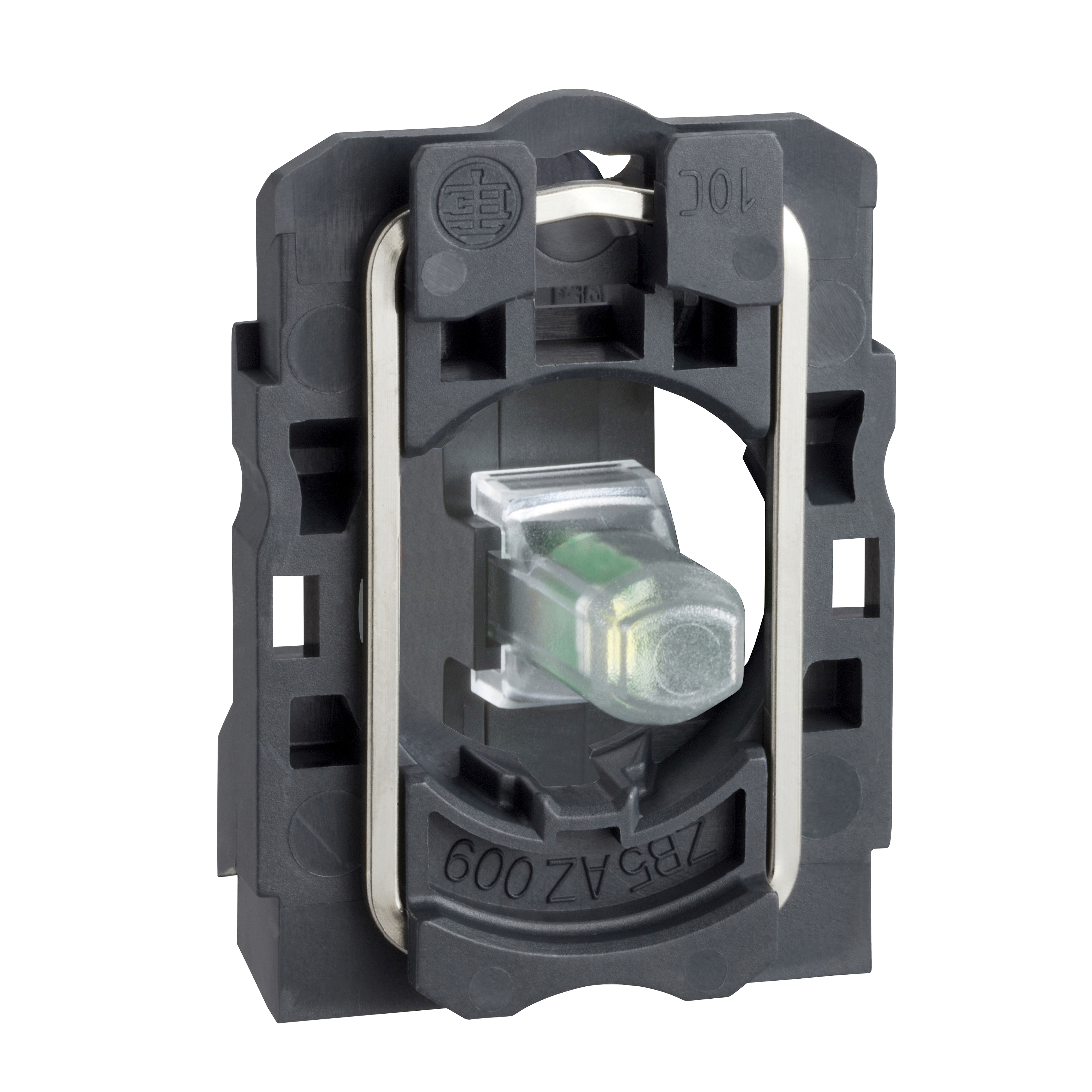 Product image for LIGHT BLOCK WITH BODY FIXING COLLAR, HARMONY XB5, PLASTIC, GREEN, INTEGRAL LED, 24V AC DC