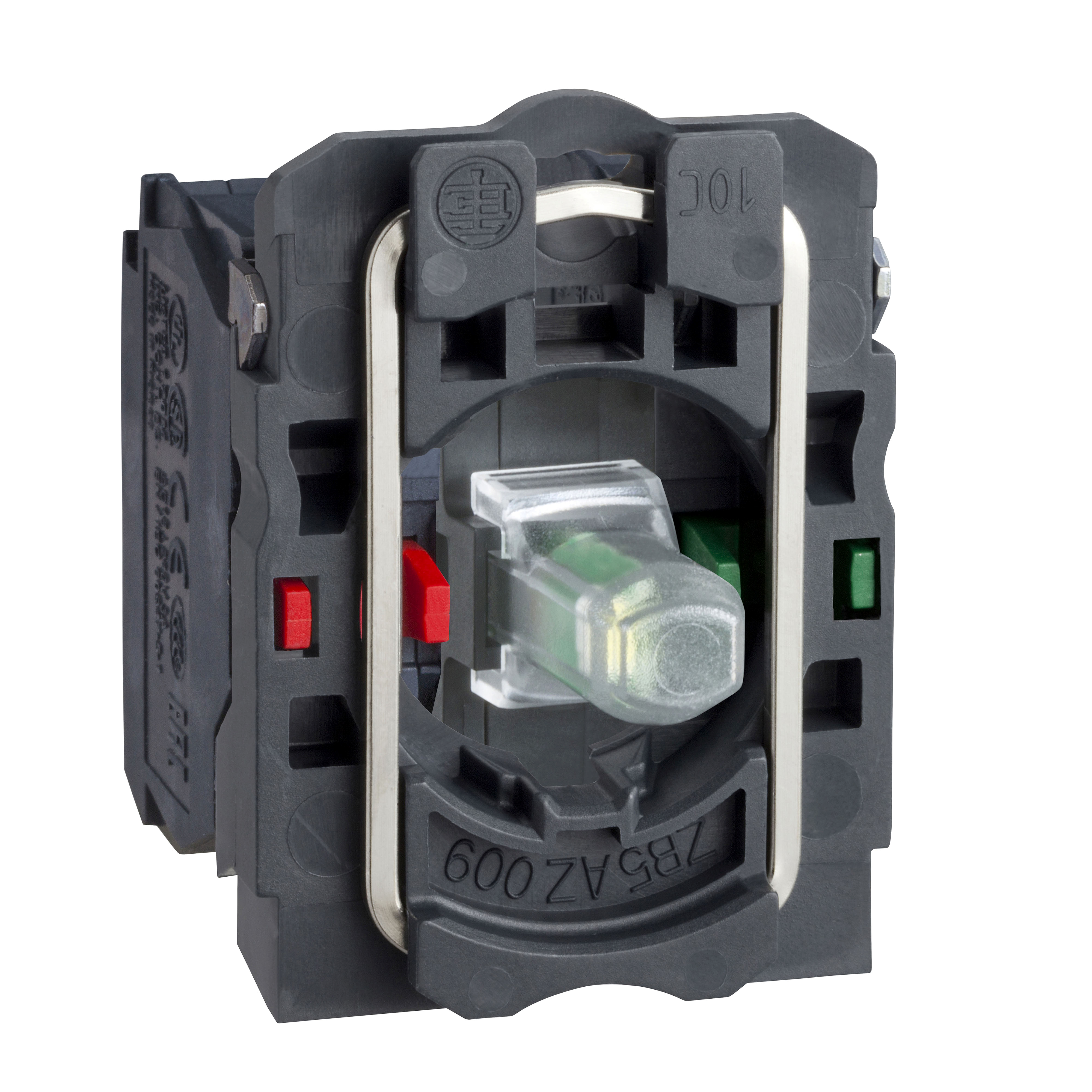 Product image for LIGHT BLOCK WITH BODY FIXING COLLAR, HARMONY XB5, PLASTIC, ORANGE, INTEGRAL LED, 24V AC DC, 1NO+1NC