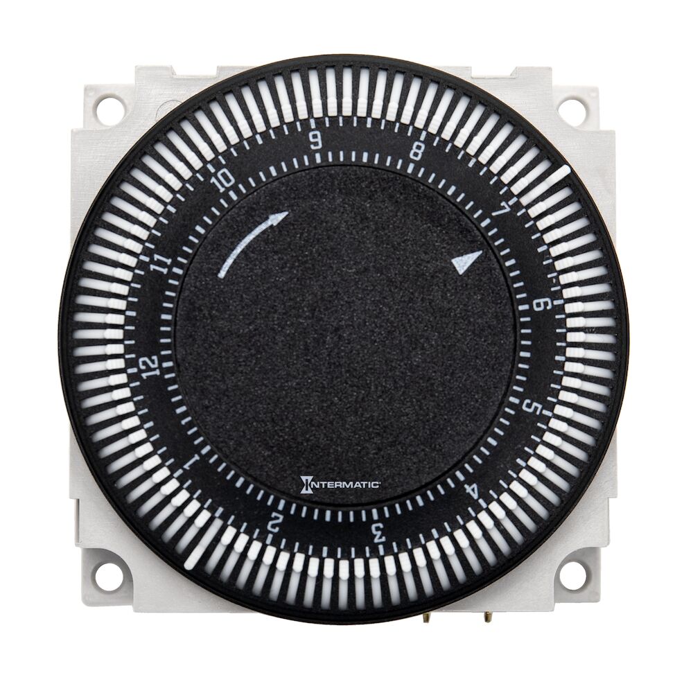 Product image for 12-HOUR 120V ELECTROMECHANICAL PANEL MOUNT TIMER CONTROL MODULE, 7.5 MINUTE INTERVALS, 21A, SPDT, WITHOUT CLOCKFACE