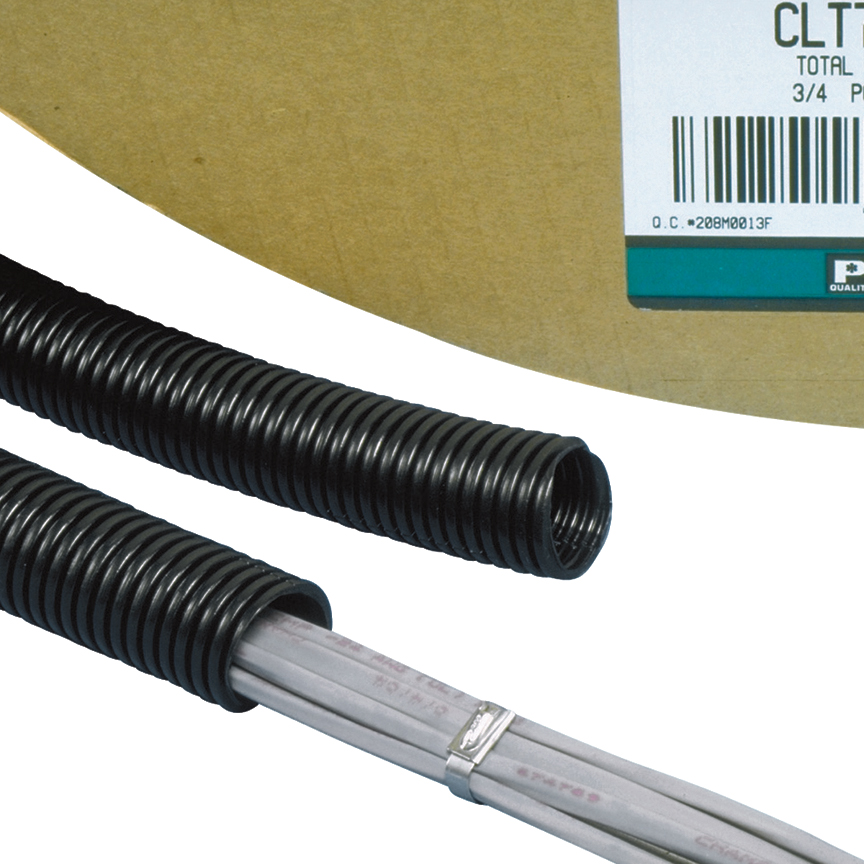 Product image for PANDUIT CLTS62N-C TUBING CORR LOOM CLT SOLID .62"X100' HS NYLON BLACK 1RL