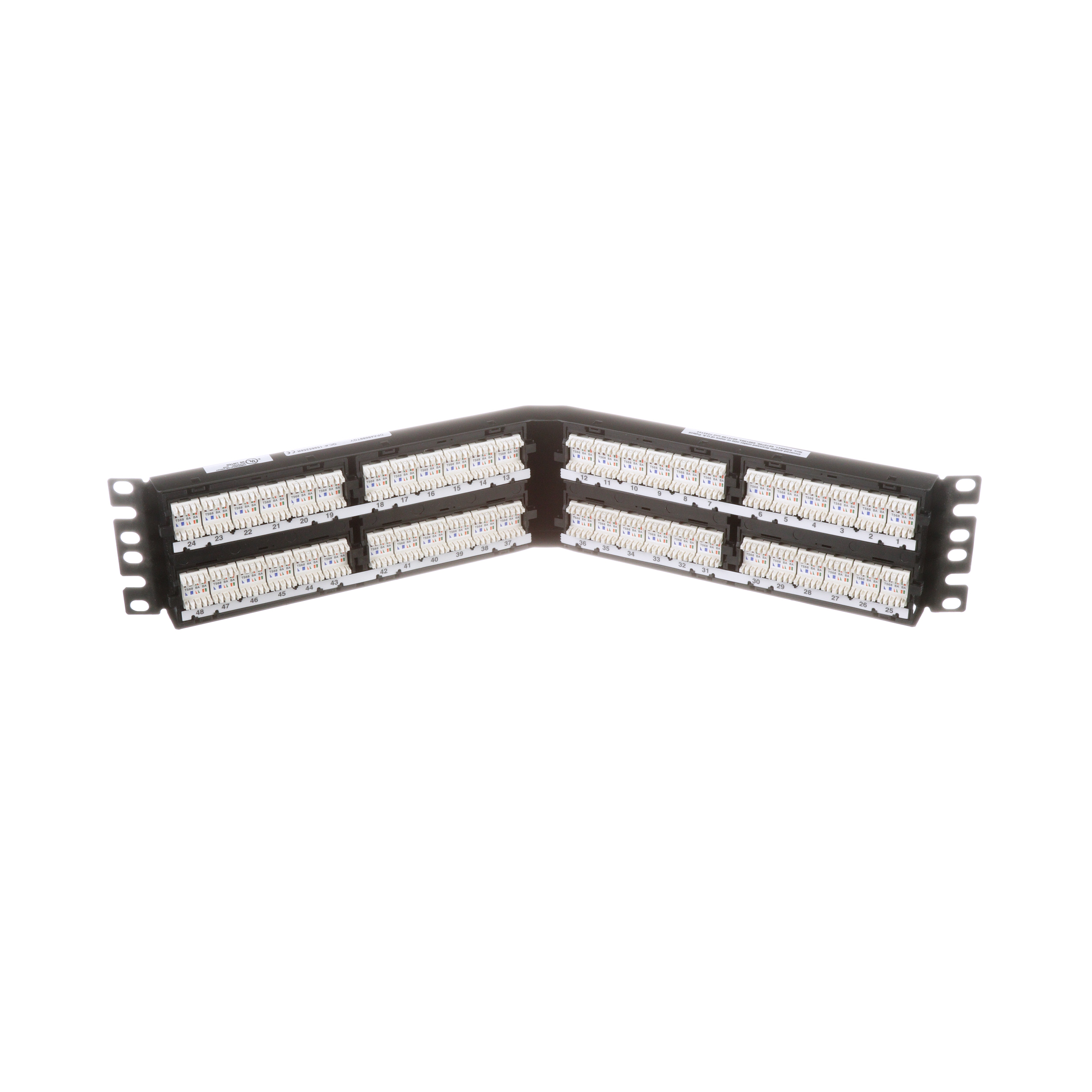 Product image for Cat 6 Angled Punchdown Patch Panel, 48 Port, 2 RU