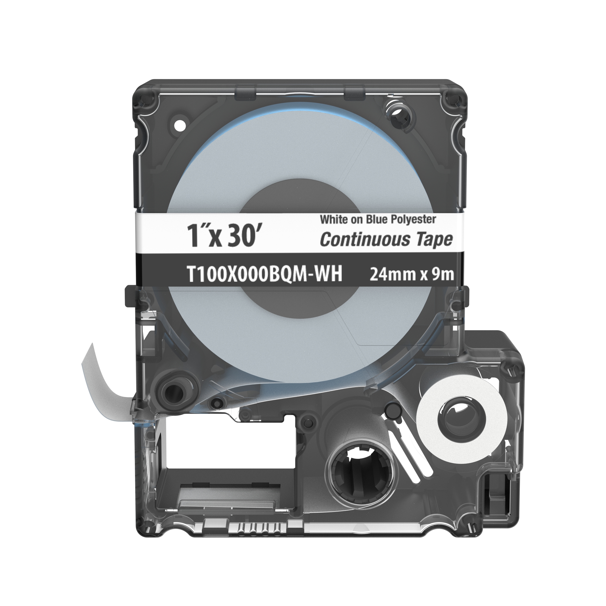 Product image for PANDUIT T100X000BQM-WH TAPE MP CASSETTE POLY CONT TAPE 1"W X 30'L WH ON BL