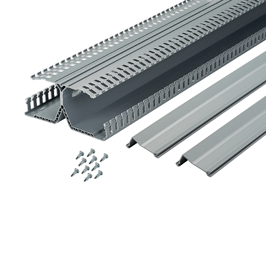 Product image for PANDUIT DRD33LG6 DUCT DIN 3"H 6'L WIRING 7.25"X3.16" FINGER DUCT LIGHT GREY W/ BASE COVER RAILMOUNT PANELMAX 6 FOOT LENGTH