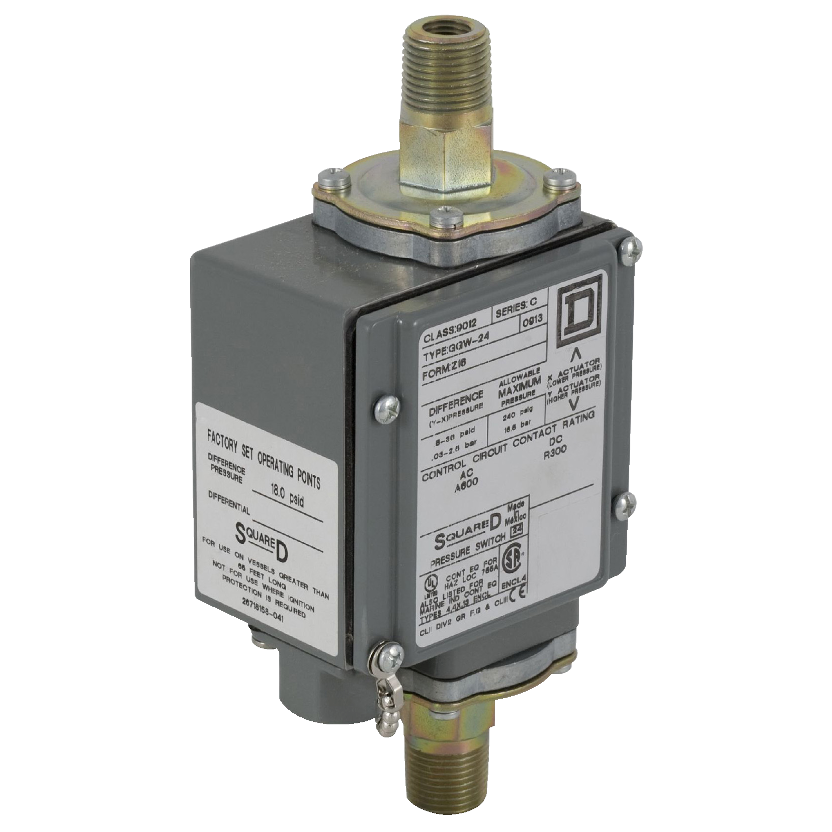 Product image for PRESSURE SWITCH, 9012G, DUAL STAGE, ADJUSTABLE SCALE, 2 THRESHOLDS, 0 TO 175PSIG
