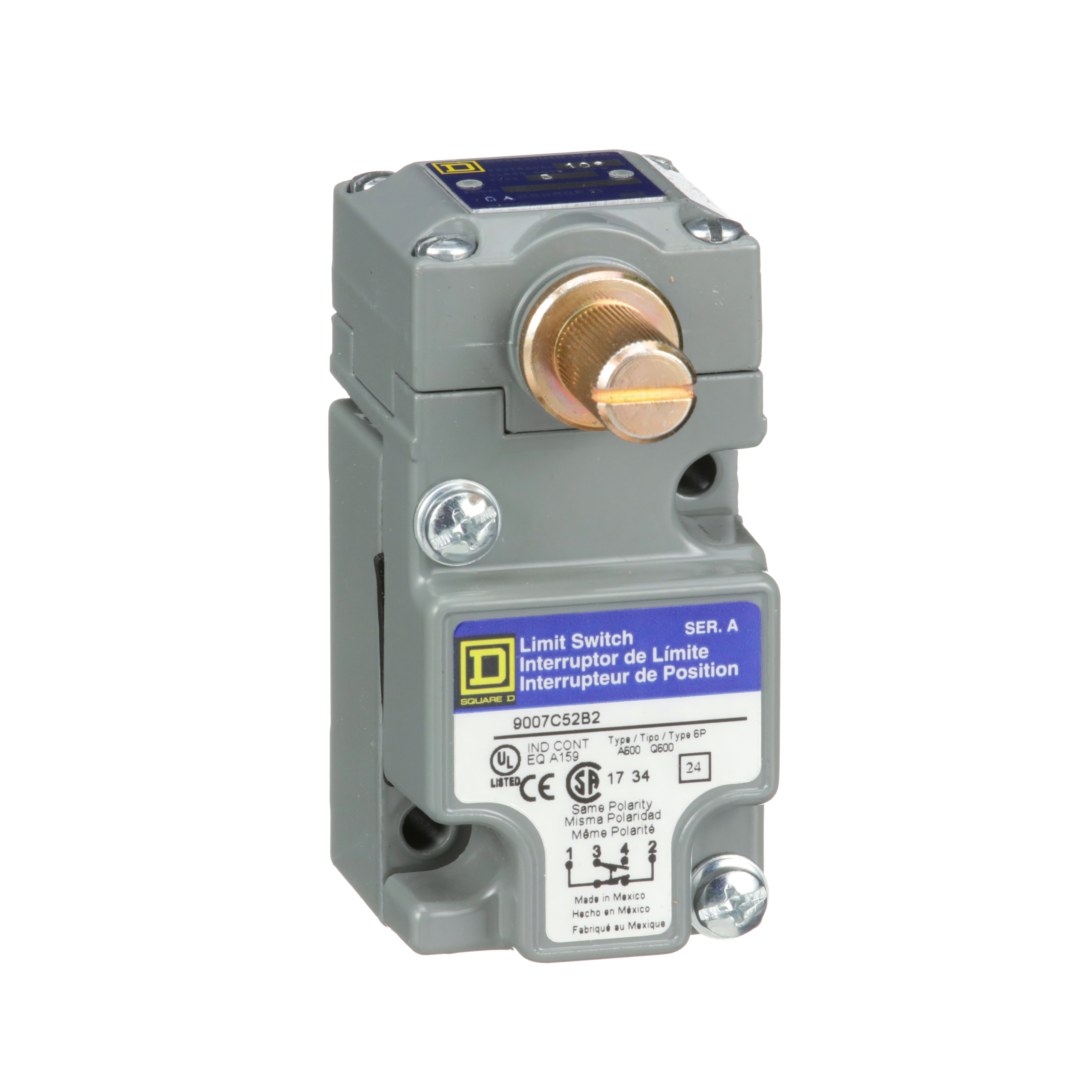 Product image for LIMIT SWITCH, 9007C, COMPACT BODY, ROTARY LEVER ARM, STANDARD PRETRAVEL, SPRING RETURN, 1 NO AND 1 NC, NEMA 4 AND 13