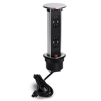 Product image for Round Desktop Tower Pop-UP with USB Ports-Stainless Steel