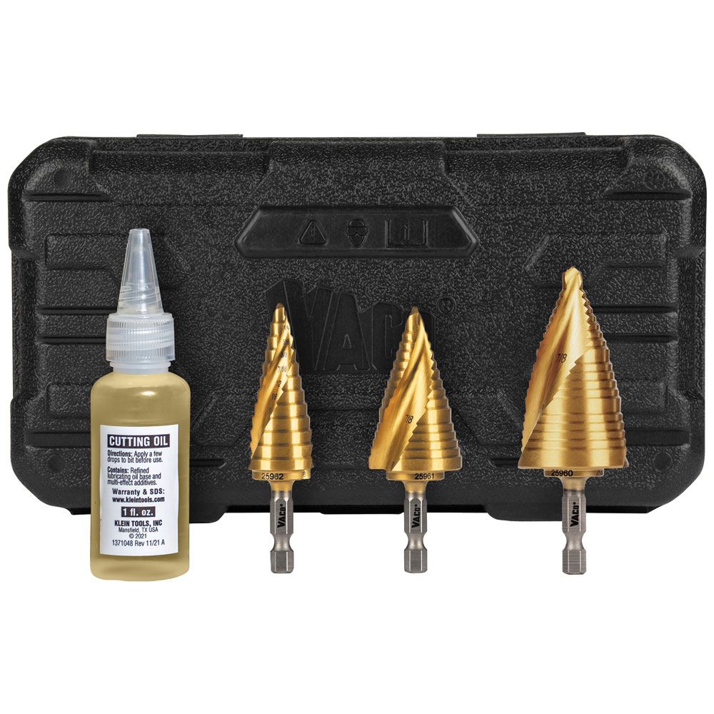 Product image for KLEIN 25951 TOOL STEP BIT KIT SPIRAL DOUBLE FLUTED VACO 3PC
