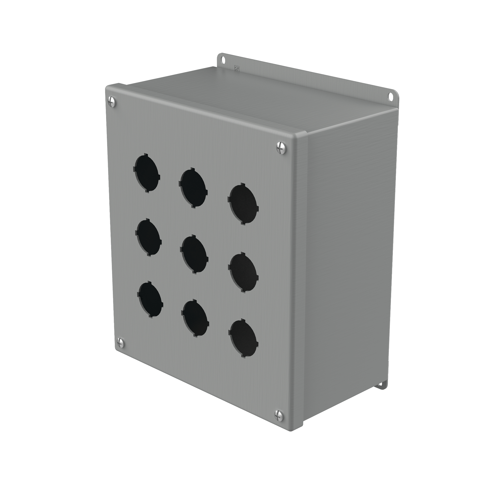 Product image for Enclosure 9-hole pushbutton steel grey 8.5x4.75x9.5"