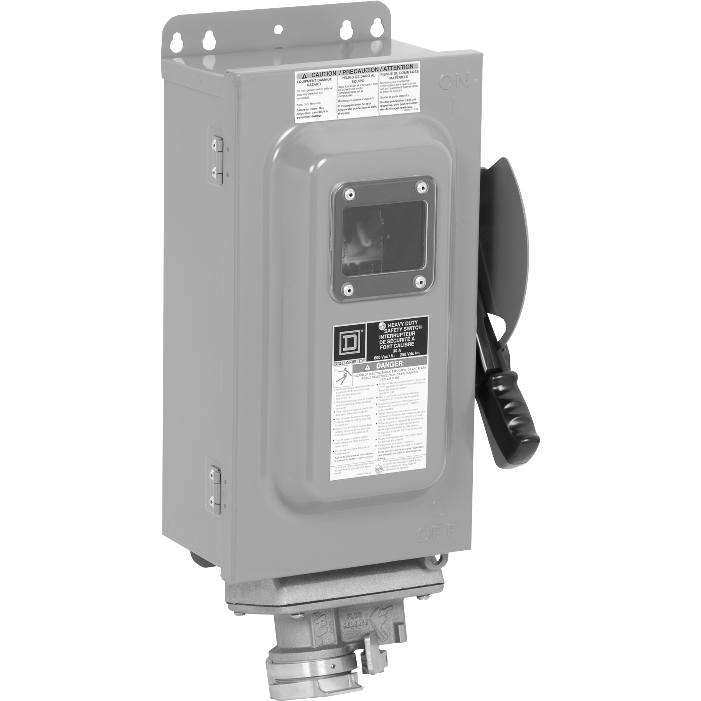 Product image for SAFETY SWITCH, HEAVY DUTY, FUSIBLE, 30A, 600V, 3 POLES, 20HP, NEMA 12K, CROUSE-HINDS ARKTITE RECEPTACLE