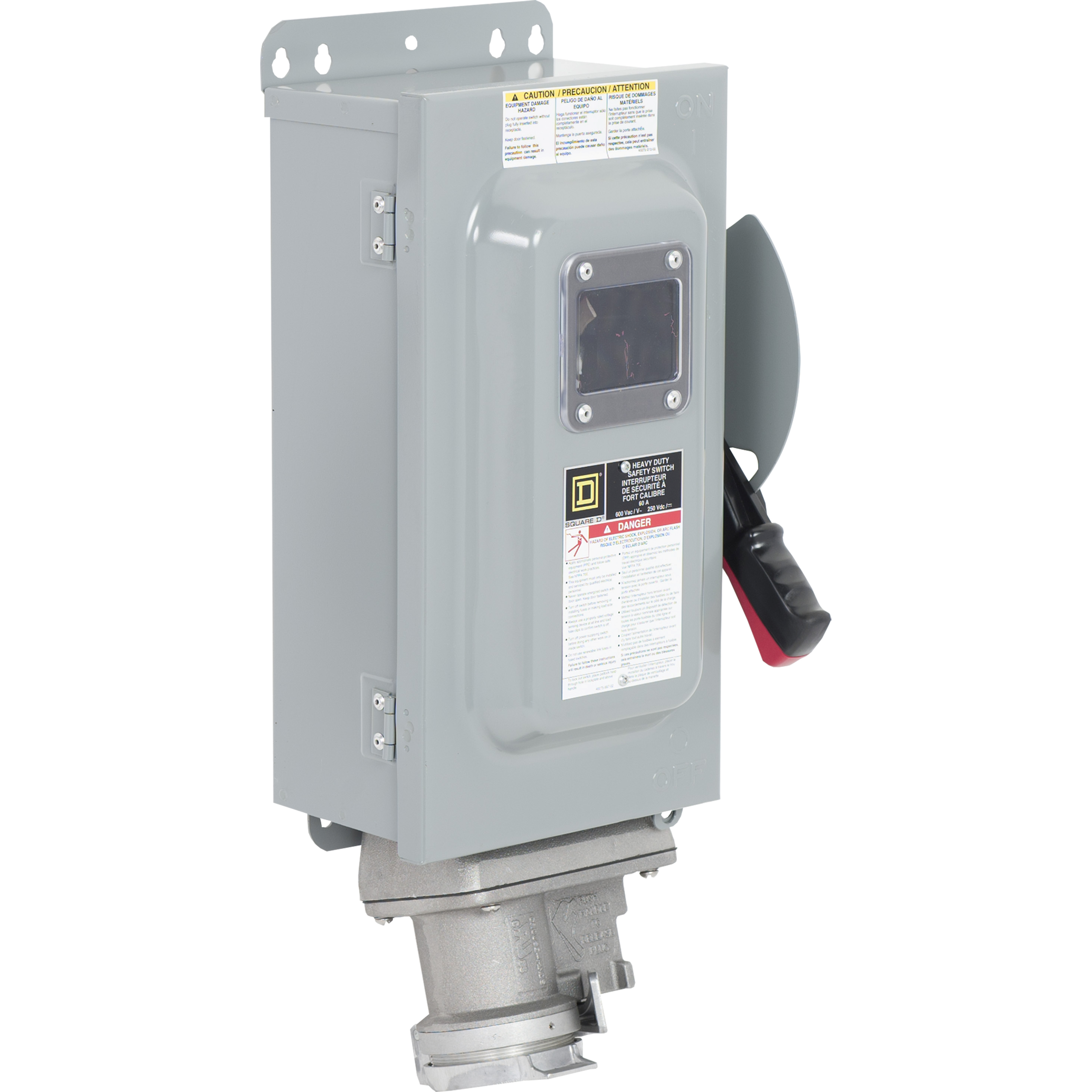 Product image for SAFETY SWITCH, HEAVY DUTY, NON FUSIBLE, 60A, 600V, 3 POLES, 60HP, NEMA 12K, CROUSE-HINDS ARKTITE RECEPTACLE