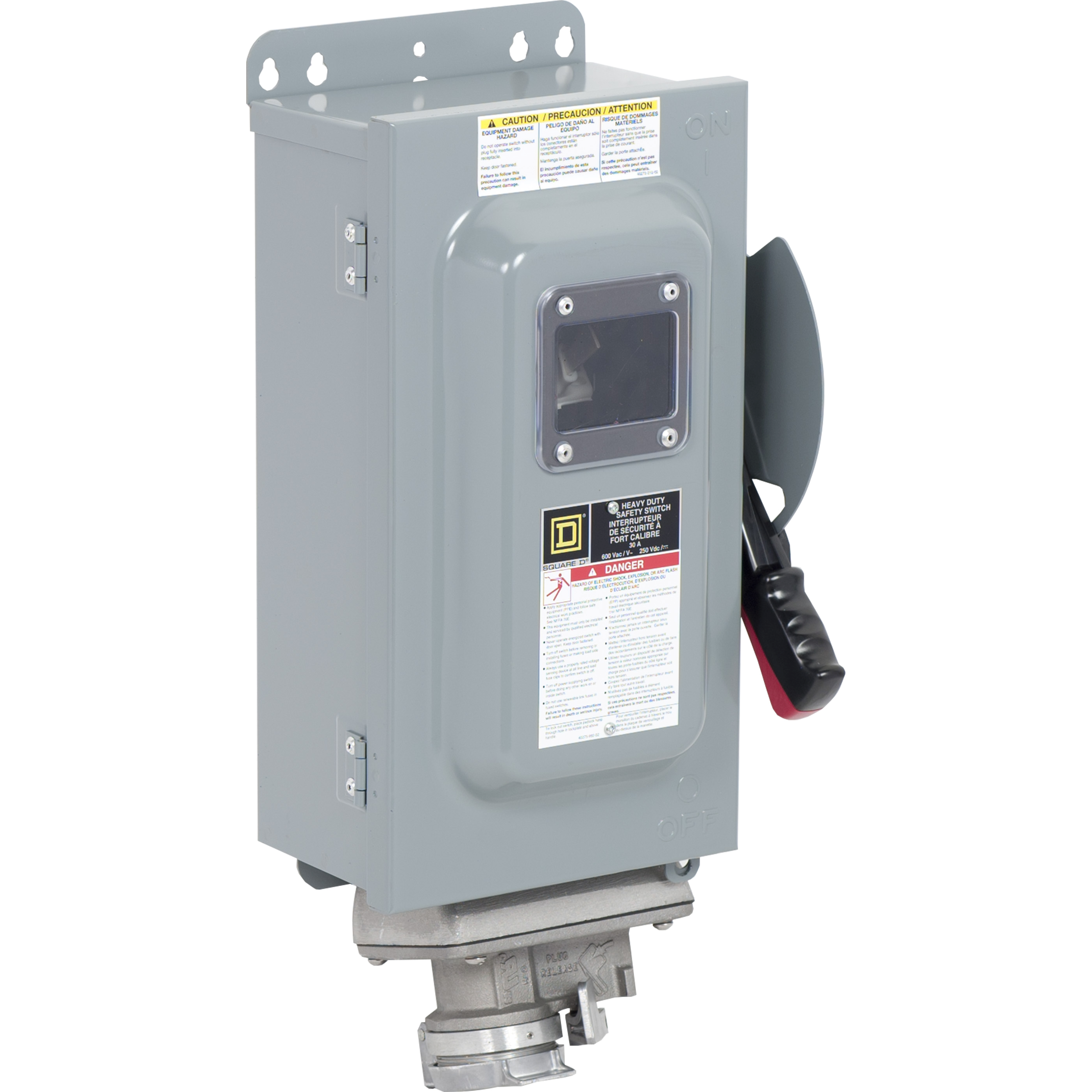 Product image for SAFETY SWITCH, HEAVY DUTY, NON FUSIBLE, 30A, 600V, 3 POLES, 30HP, NEMA 12K, CROUSE-HINDS ARKTITE RECEPTACLE