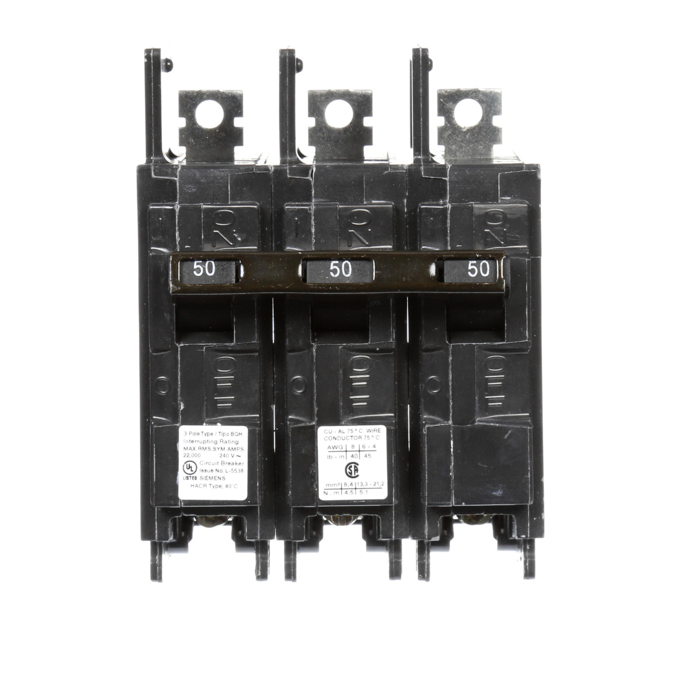 Product image for BQH MCCB,TM,3P,240V,50A,22kA,Load Lugs