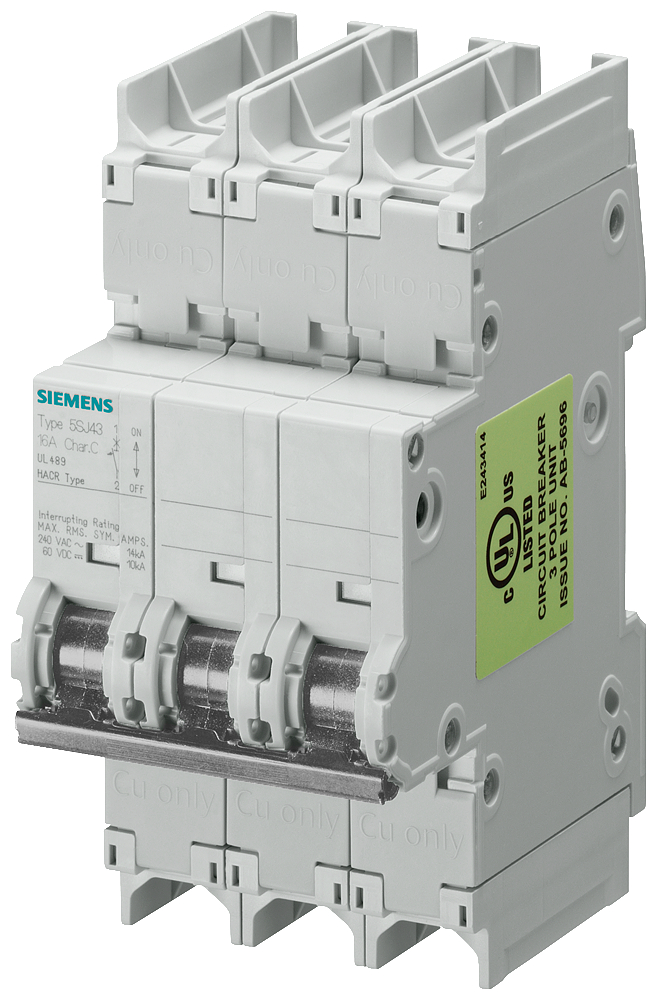 Product image for MCB 5SJ4 3P 240V 50A 10K C-TRIP