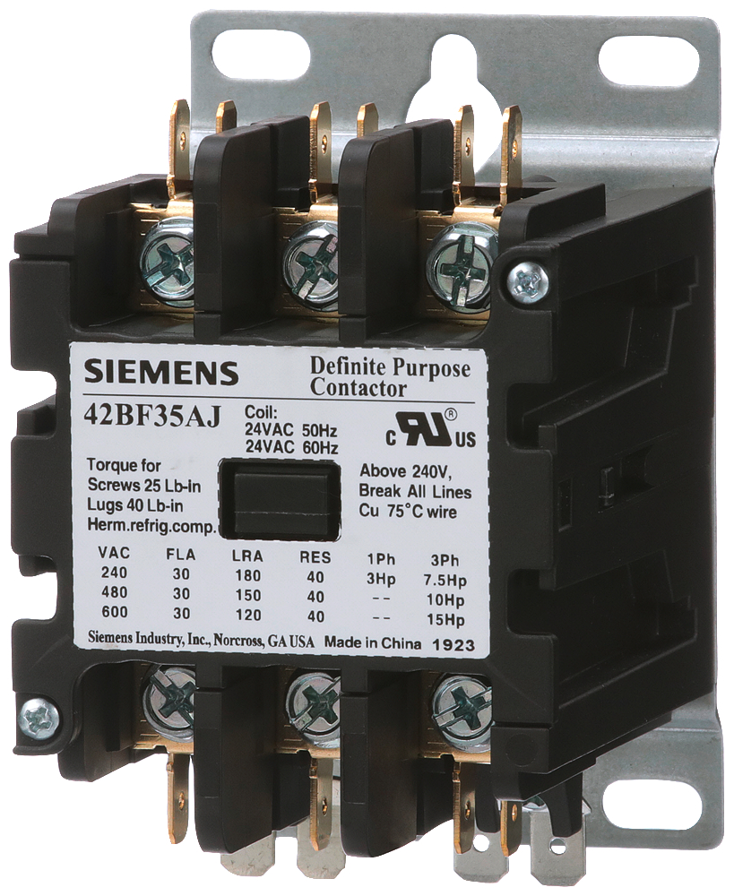 Product image for Contactor 3-pole definite purpose 30A 600V 10HP 120V coil