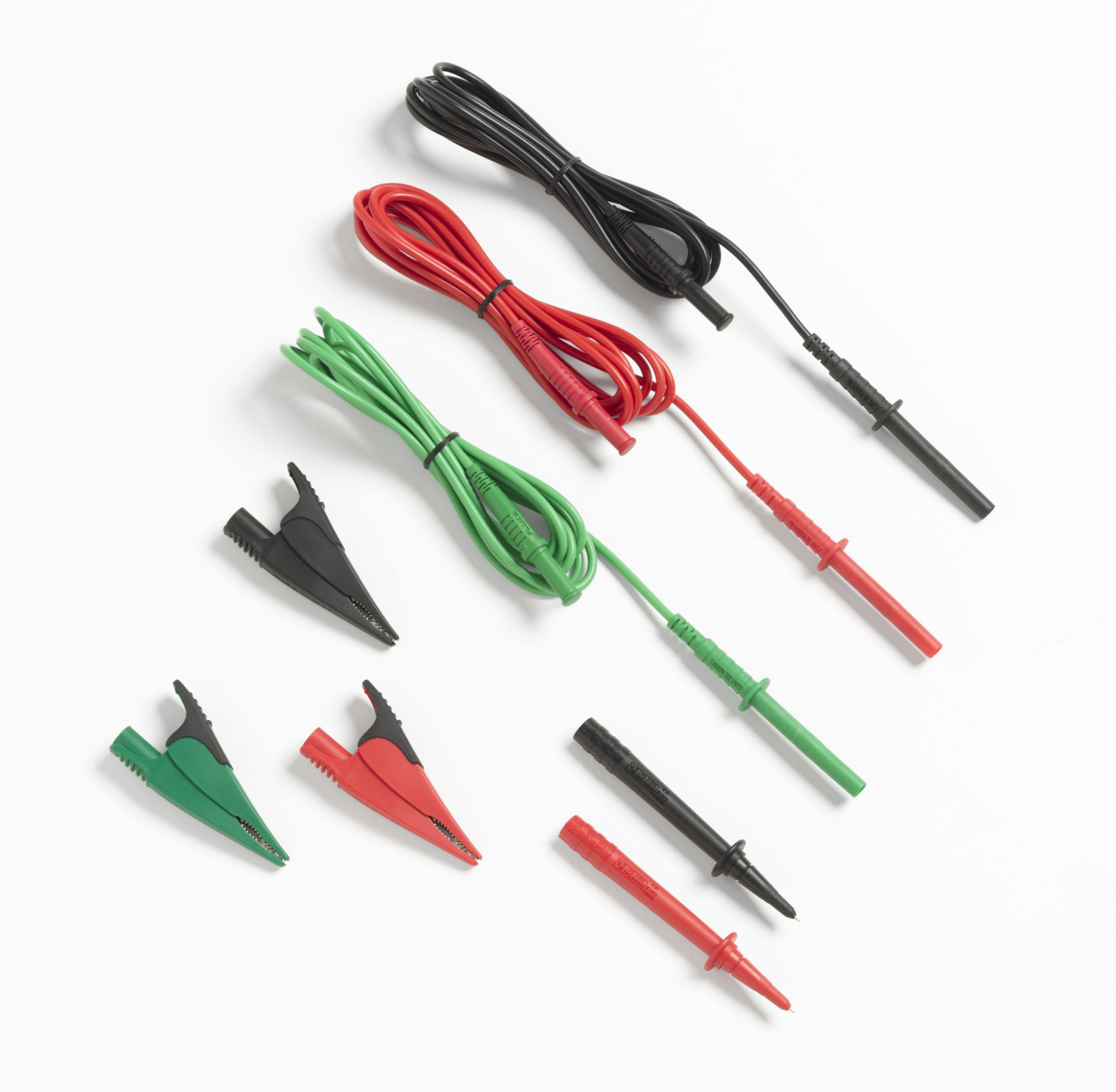 Product image for FLUKE TL1550B TEST LEAD SET WITH ALLIGATOR CLIPS RED BLACK GREEN ITEM 2788216