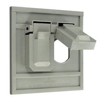 Leviton WM2SD-GY :: Weatherproof Cover, 2 Gang, Toggle/Duplex Type, Vertical Mount, Aluminum