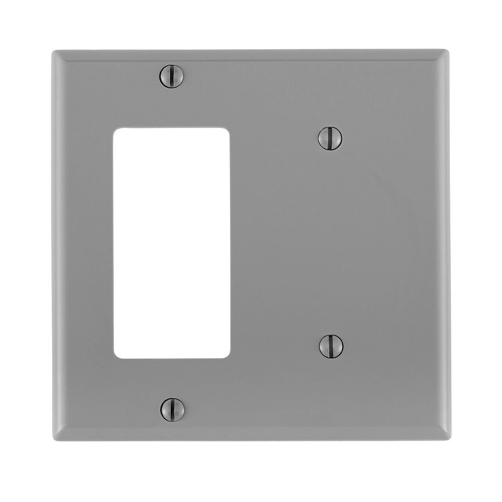 LEVITON 80708-GY Wallplate combination standard 2-gang 1-blank 1-decora/GFCI  thermoplastic grey