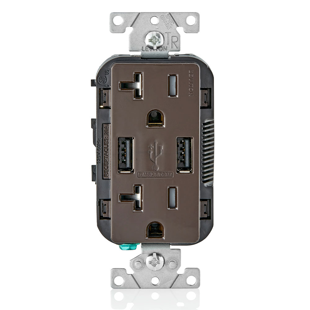 Product image for 3.6A USB Type-A/Type-A Wall Outlet Charger with 20A Tamper-Resistant Receptacles