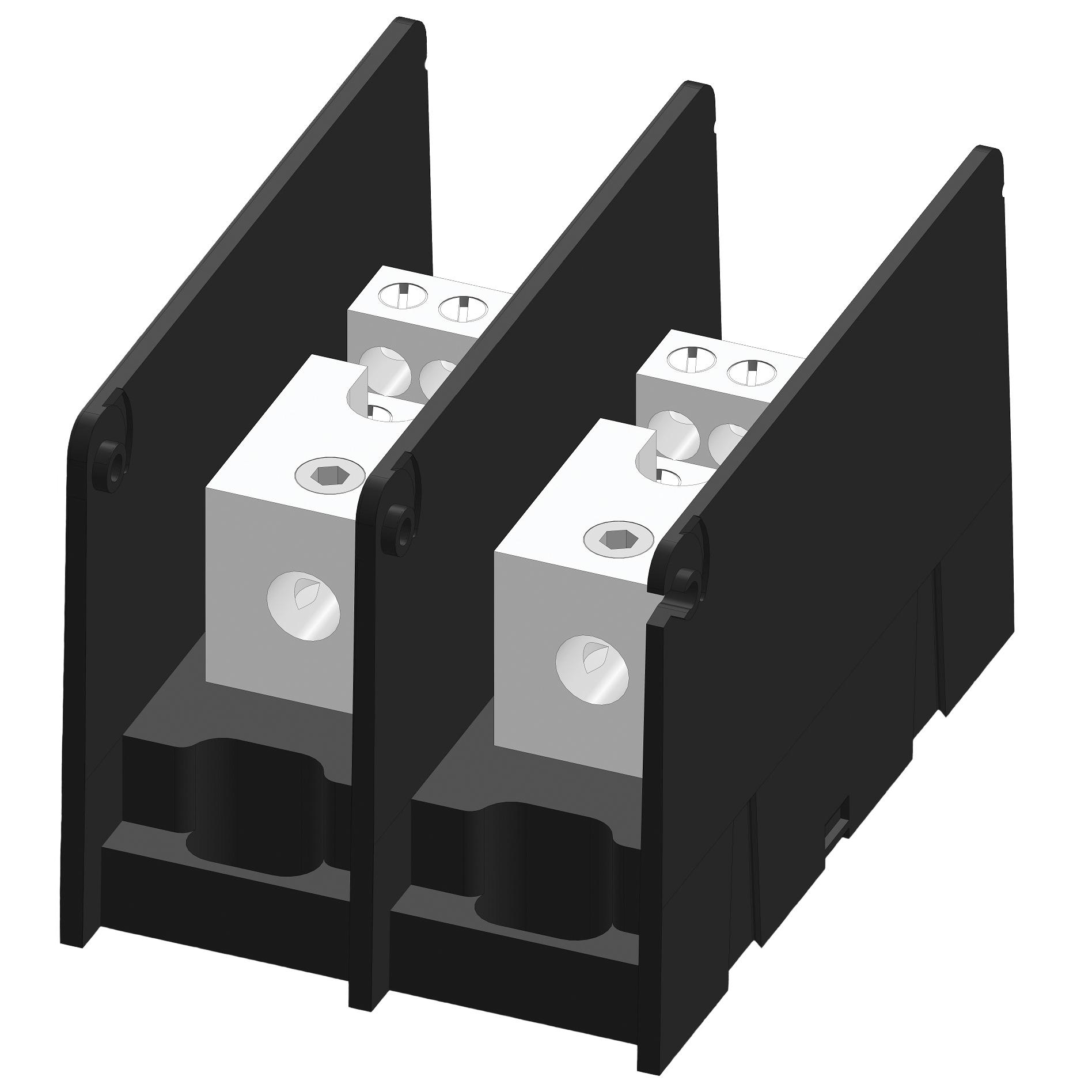 Product image for Open-Style PDB UL 1953 1000V 310A Tin-plated Aluminum - 380A 2-Pole 1 - 1 openings; 500-#4 --- 500-#4 Box to Box