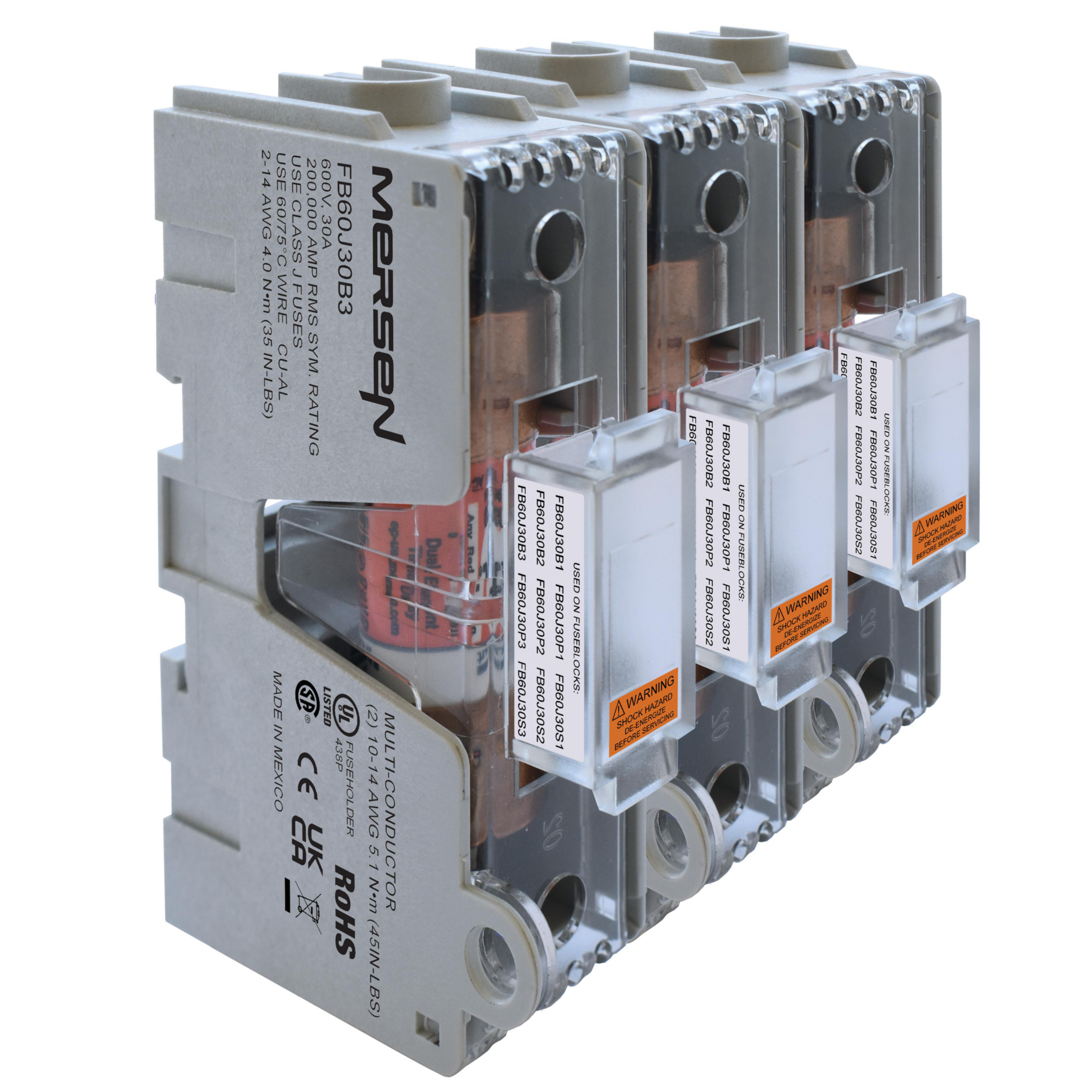 Product image for MERSEN FB60J30B3 FUSE BASE 30A 600V 3POLE