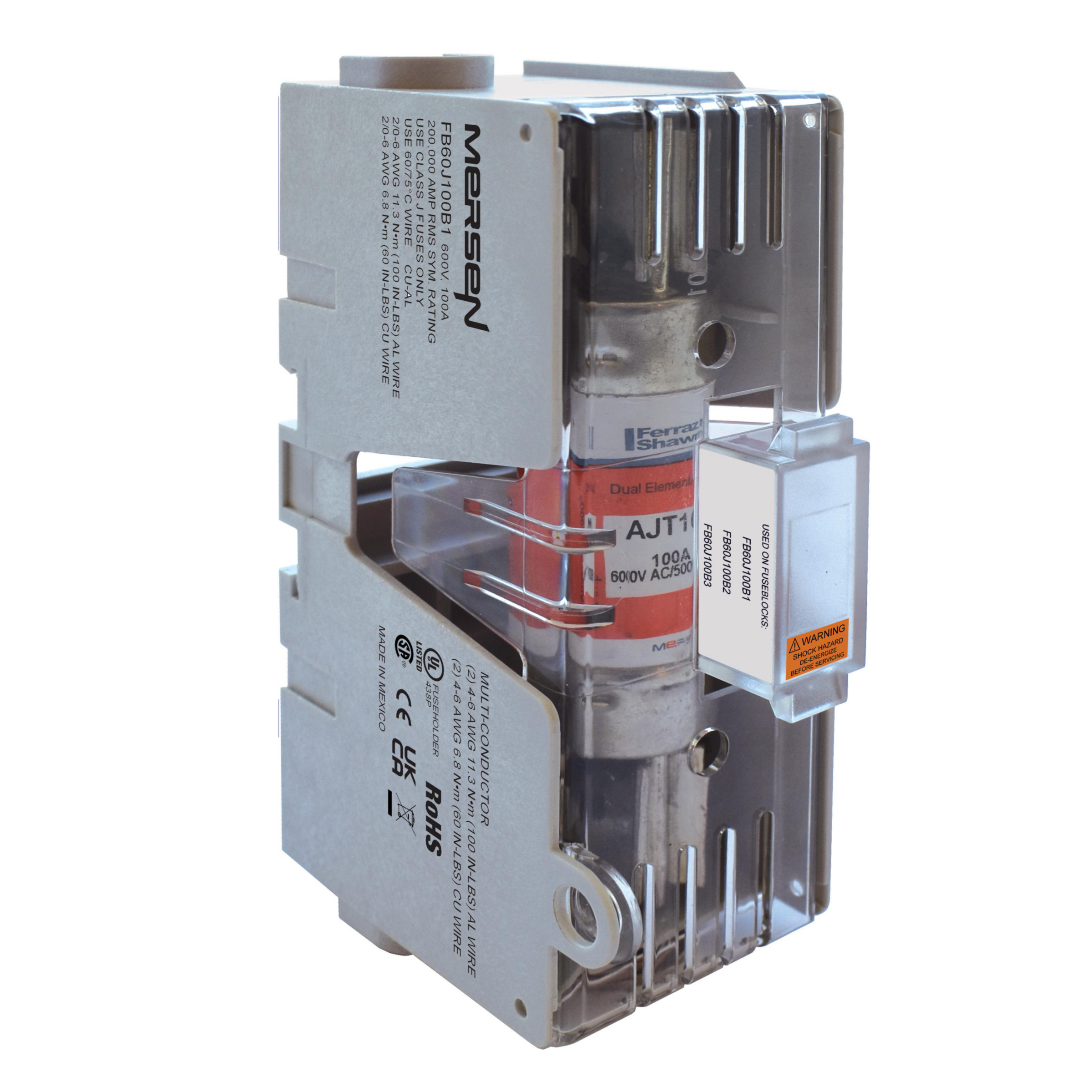 Product image for FUSE BLOCK 600VAC/600VDC CLASS J 100A 1-POLE BOX