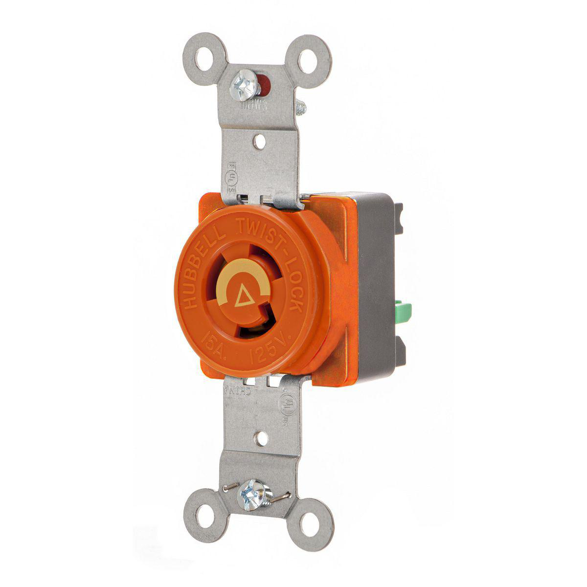 Product image for LKG SGL RCPT, IG, 15A 125V, L5-15R,OR,ST