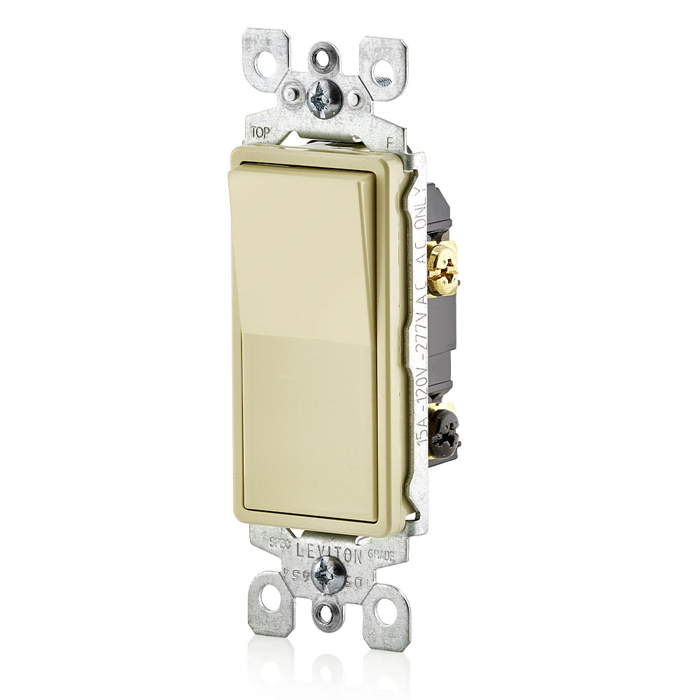 Product image for LEVITON 5603-P2I SWITCH DECORA IVORY 15A 120V 277V 3WAY QUICKWIRE ROCKER QUIET PUSH-IN & SIDE WIRED