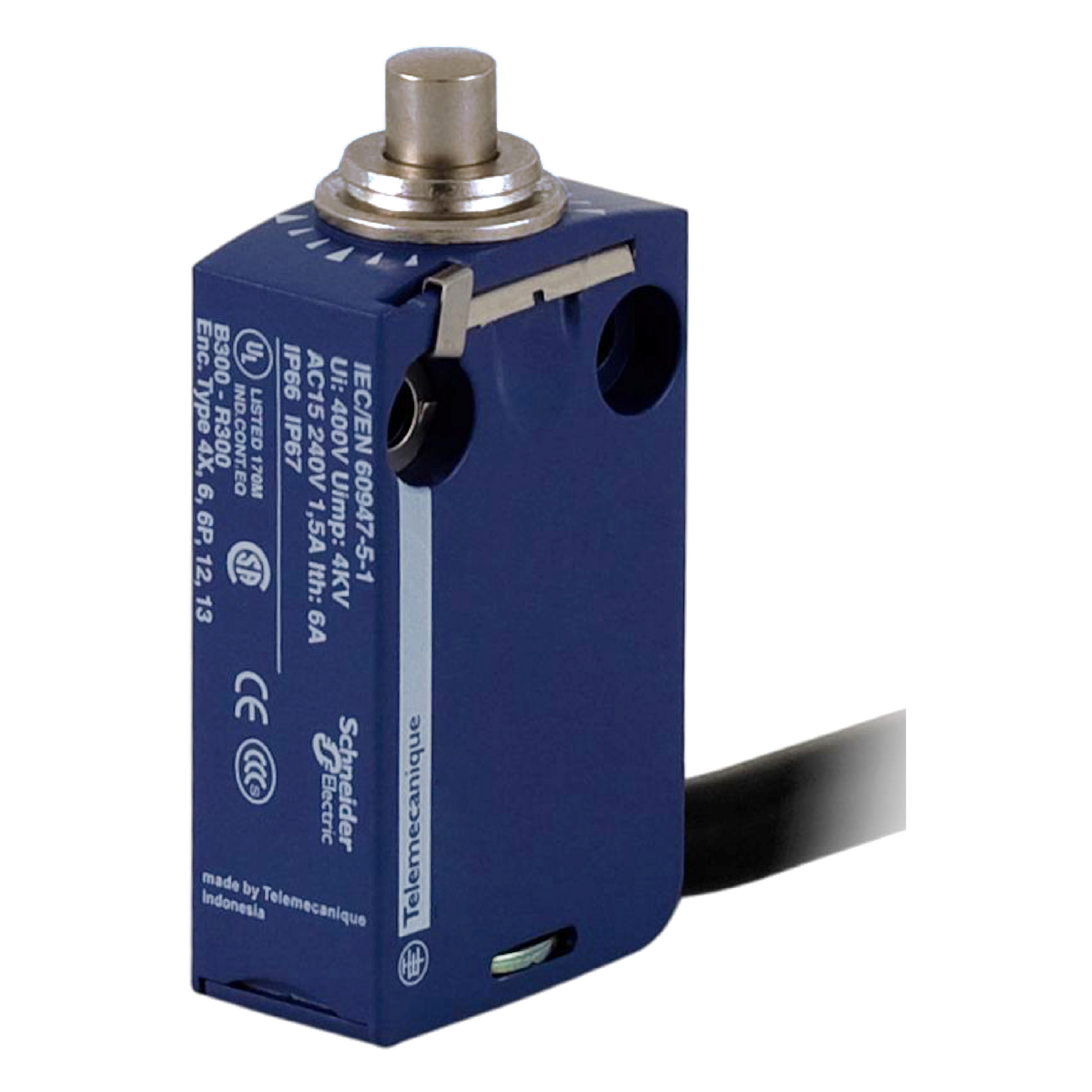 Product image for LIMIT SWITCH, LIMIT SWITCHES XC STANDARD, XCMD, METAL END PLUNGER, 1NC+1 NO, SNAP, 1 M