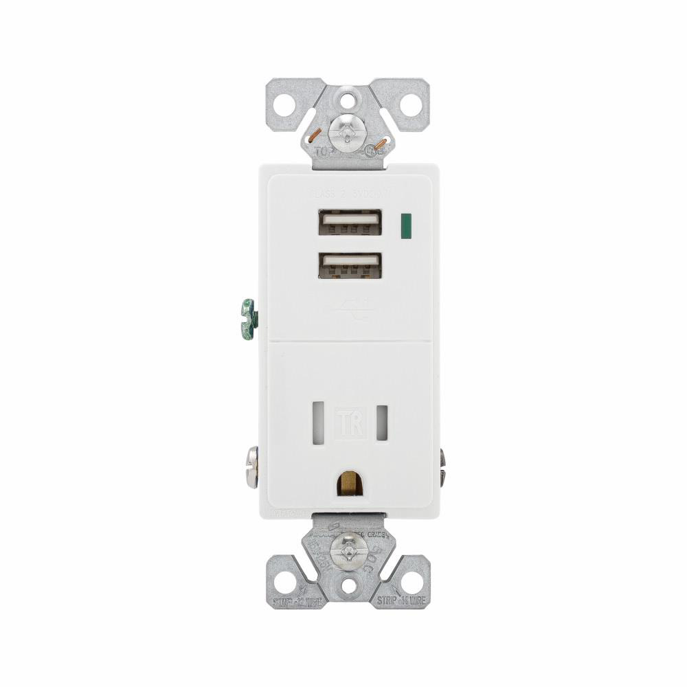 Product image for COMBO 2 PORT USB RECEPTACLE 15A 125V WH